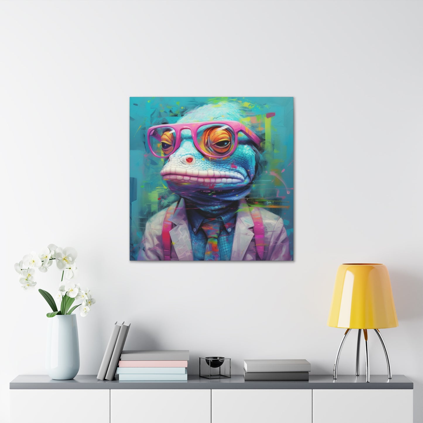 Moody Lizard Dude With Blue Background - Large Wall Art