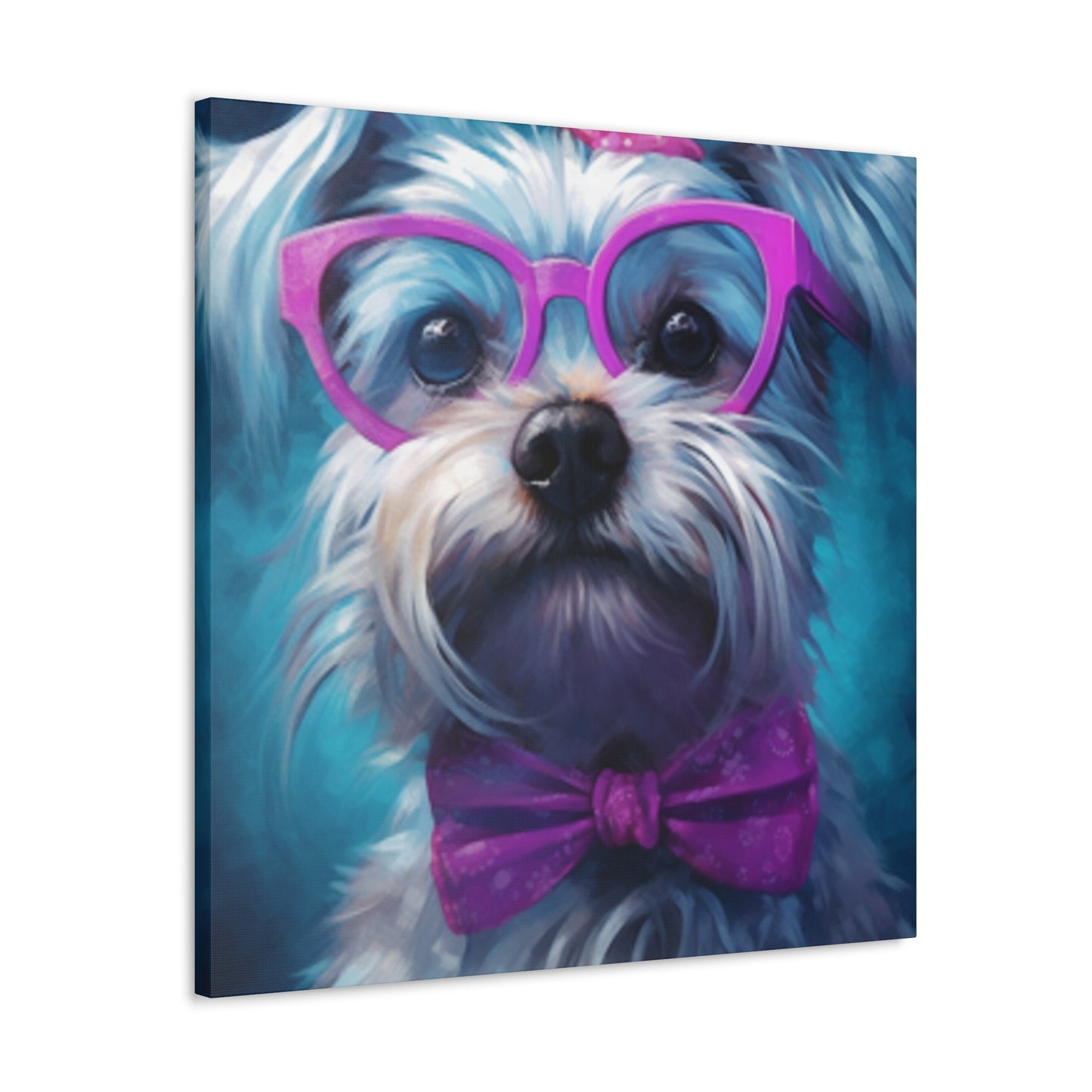 Cute Doggy In Pink Glasses, Bow Tie And Scrunchie - Large Wall Art