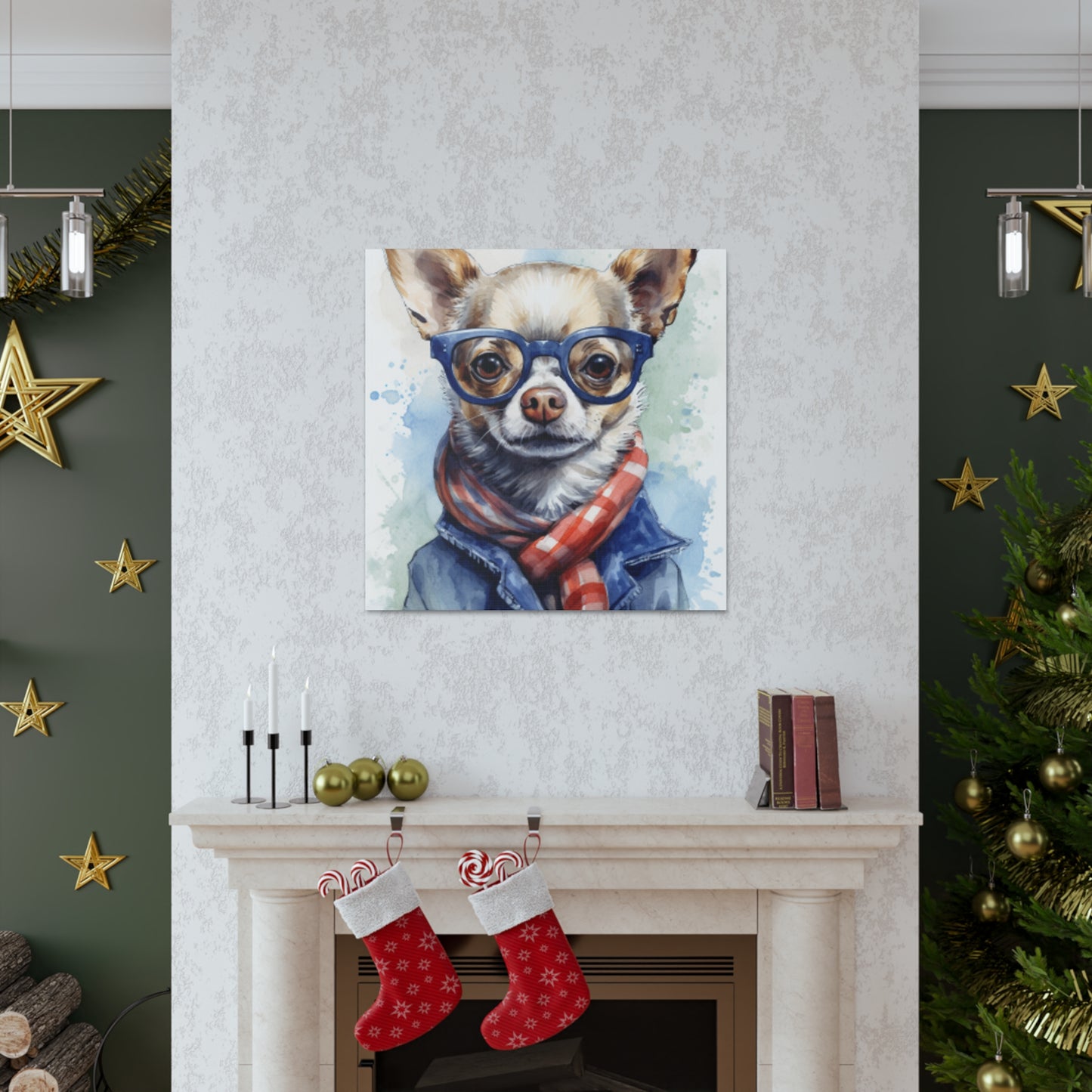 Sweet Chihuahua In Blue Glasses And Red, White And Blue - Large Wall Art