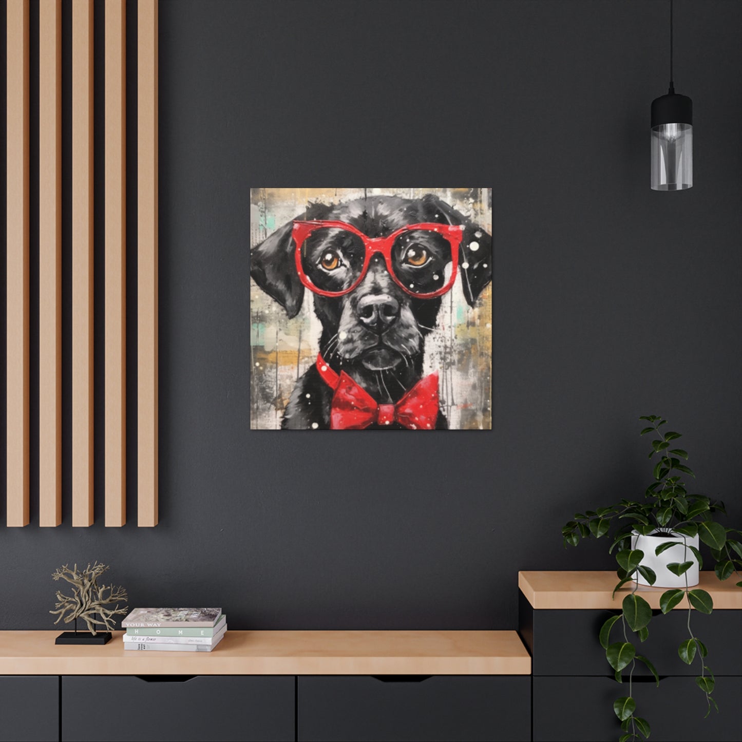 Black Dog, Red Glasses And Red Bow Tie - Large Wall Art