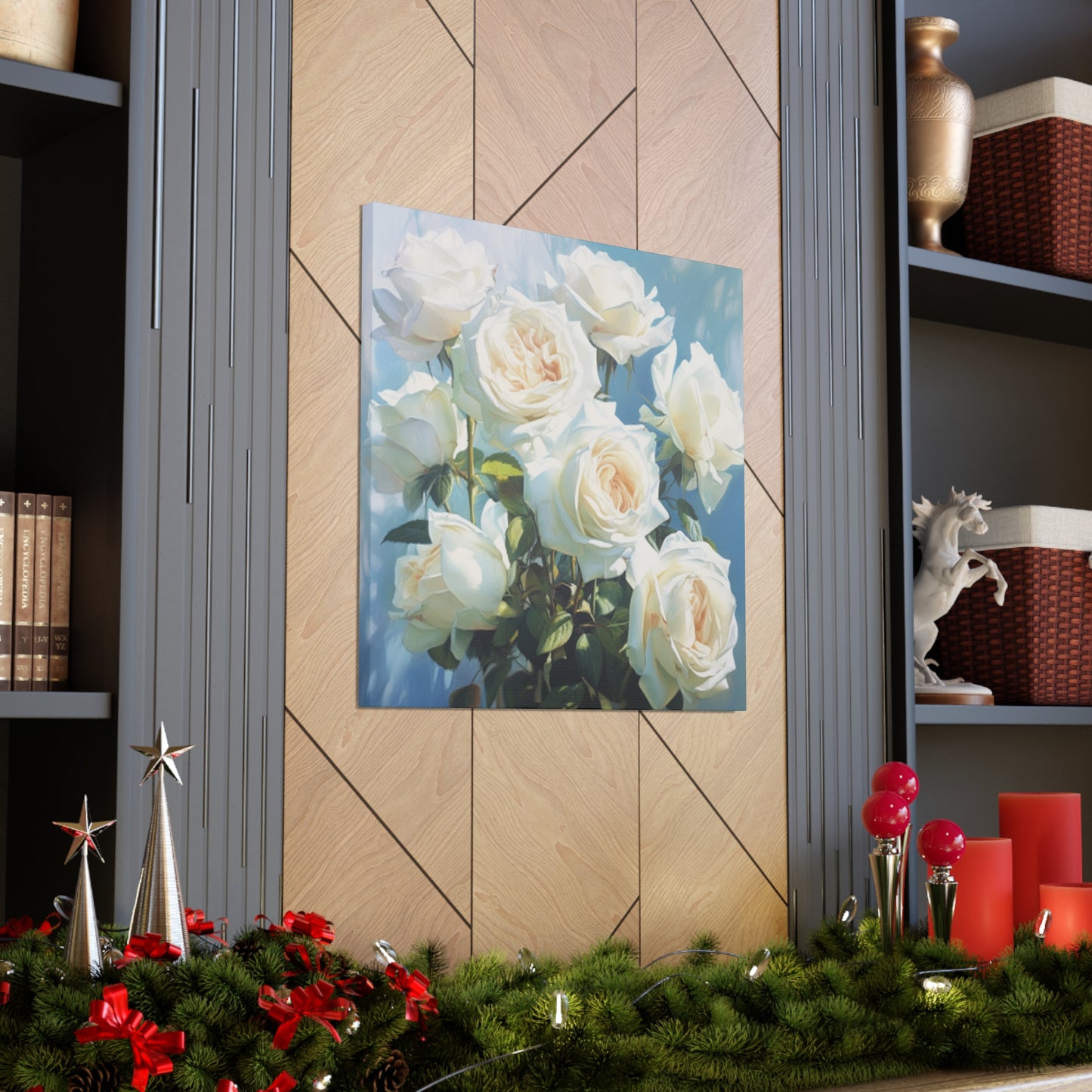 Pure White Roses In Bloom- Large Wall Art