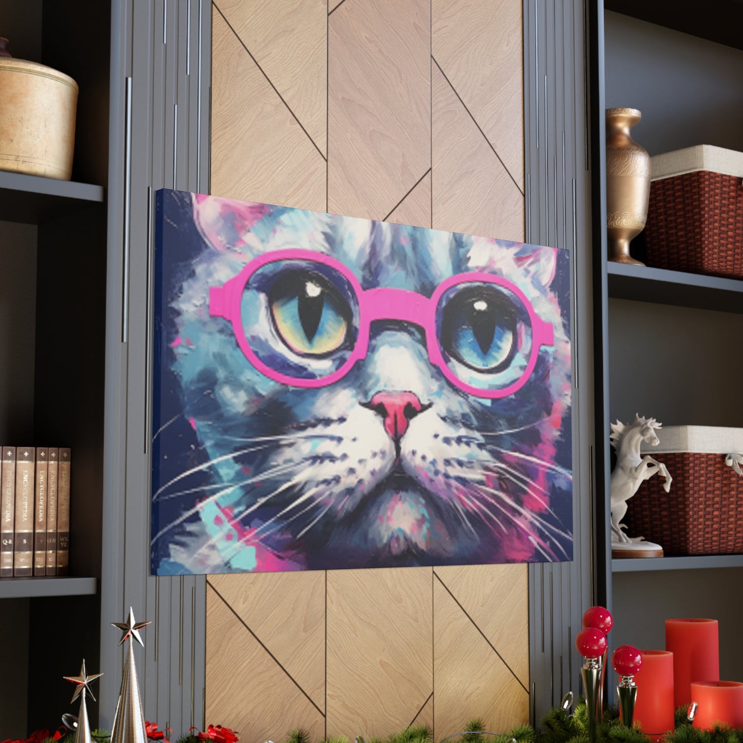 Kitty With A Purple Glow And Purple Glasses - Large Wall Art