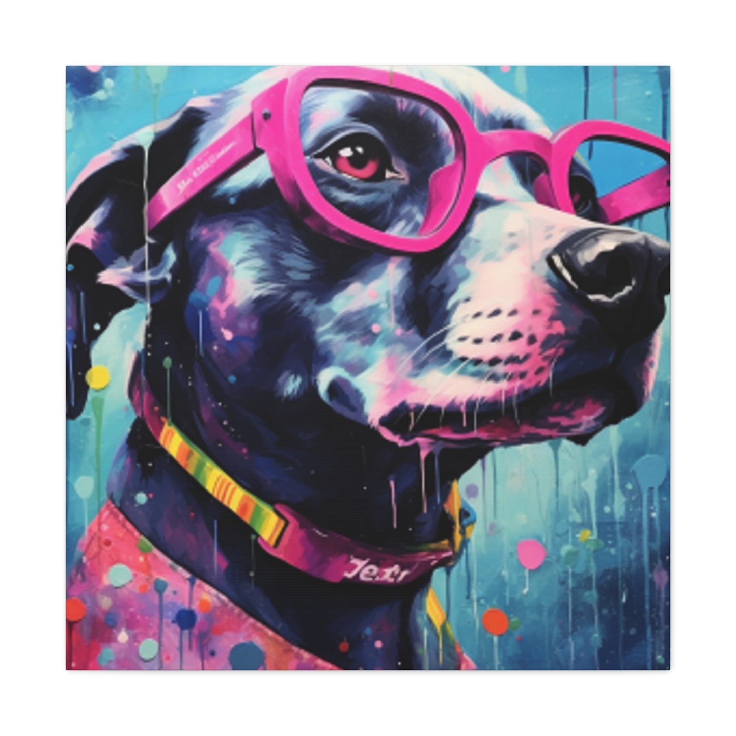 Dog With Style In Large Pink Glassses - Large Wall Art