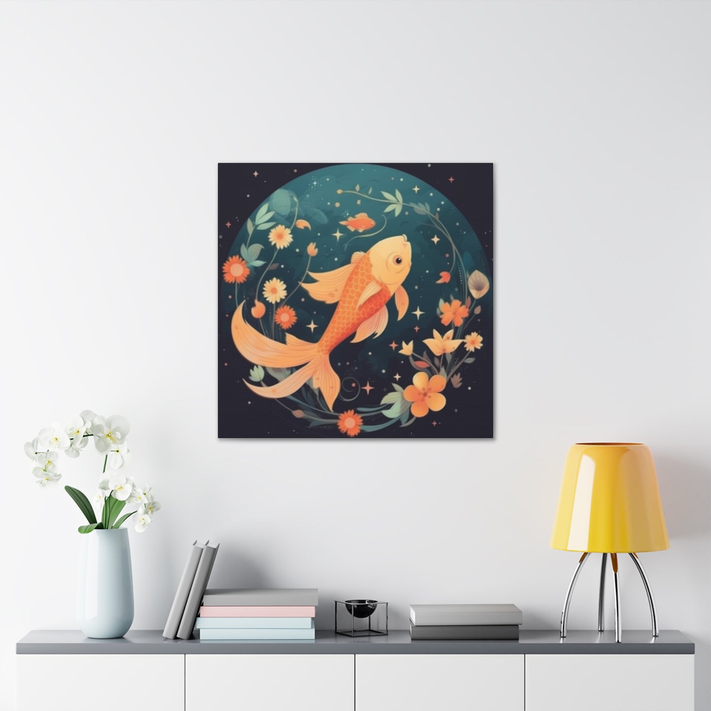 Lofi Style Pisces, Fish And Flowers - Large Wall Art