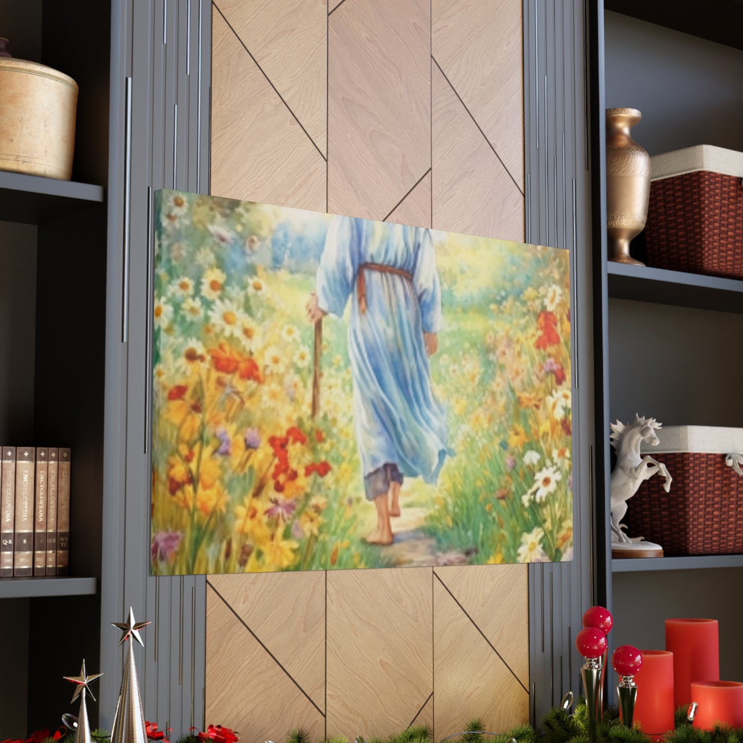 Walk With Jesus, A Dirt Path Surrounded Buy Yellow, Orange And White Flowers - Large Wall Art