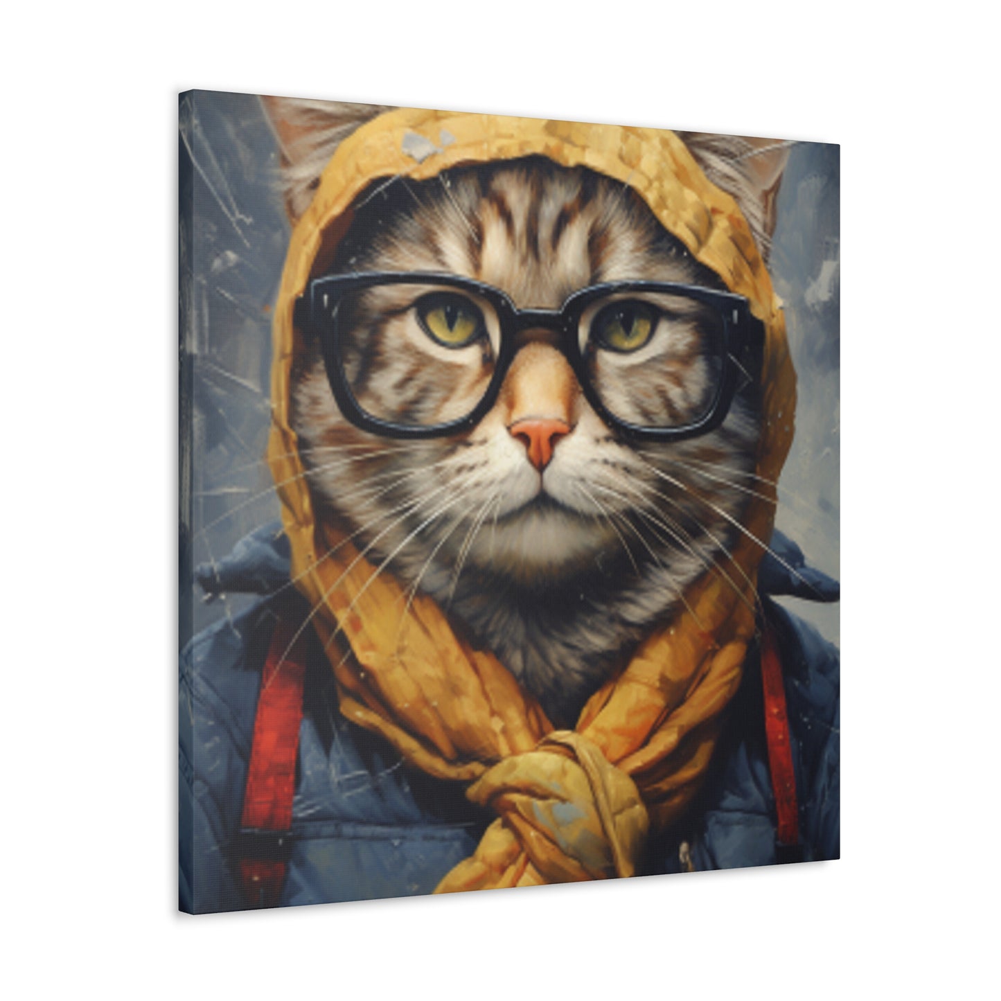 Bundled Up Tabby Cat With Glasses - Large Wall Art