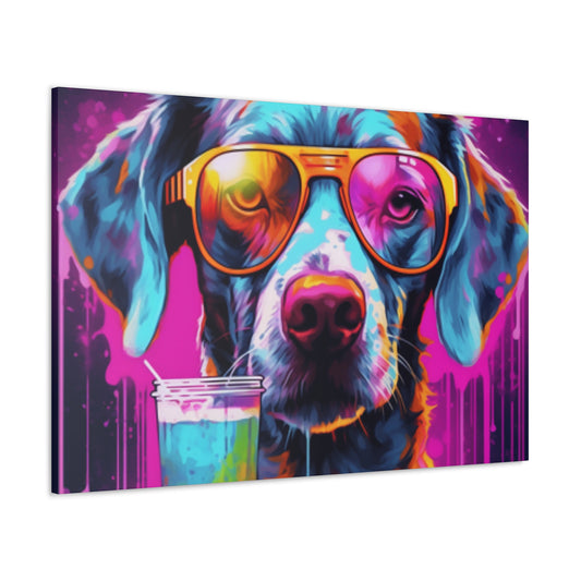 Groovy Dog In Gold Glasses Ready To Chill- Large Wall Art