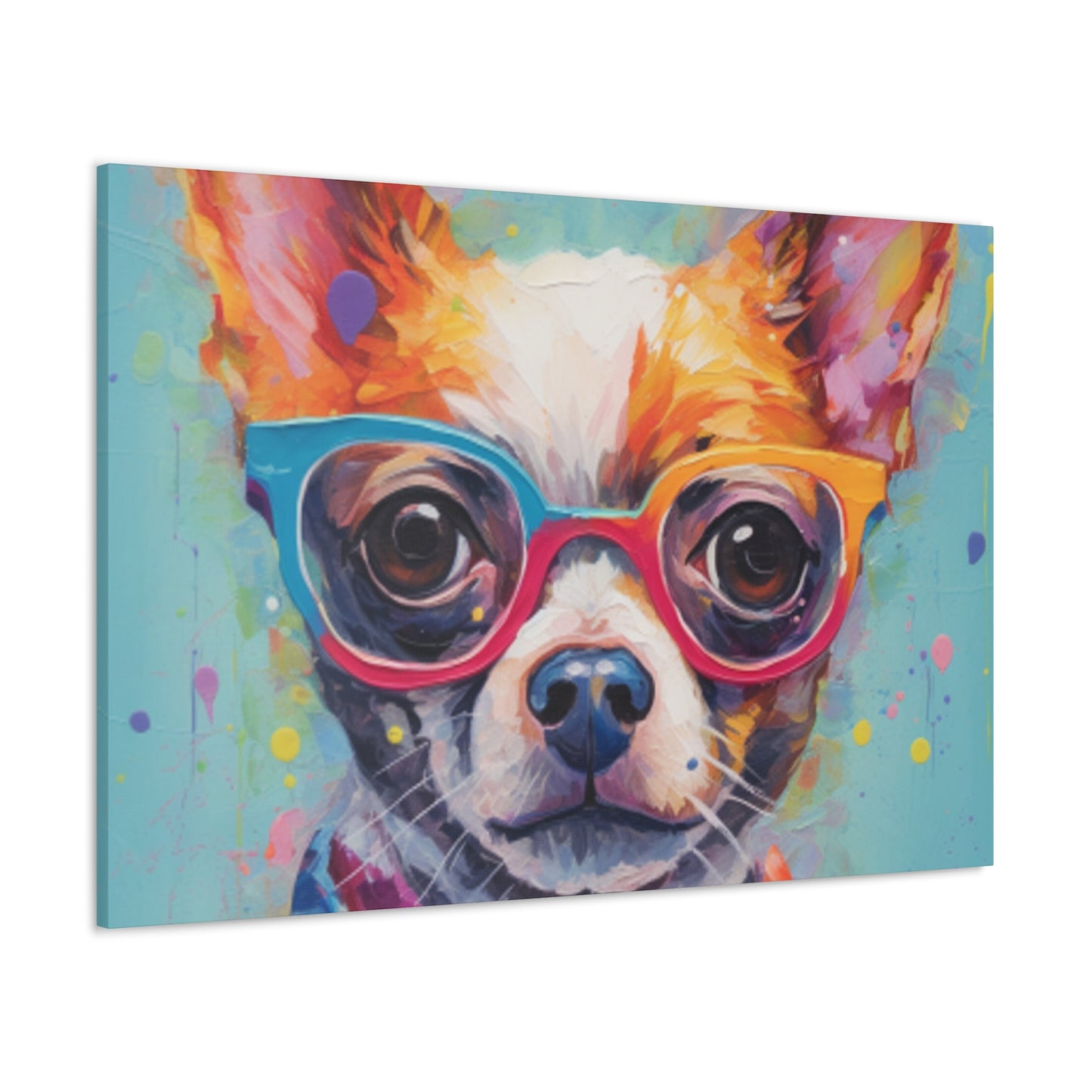 Sweet Chihuahua In Multi Colored Glasses, Paint Drops- Large Wall Art