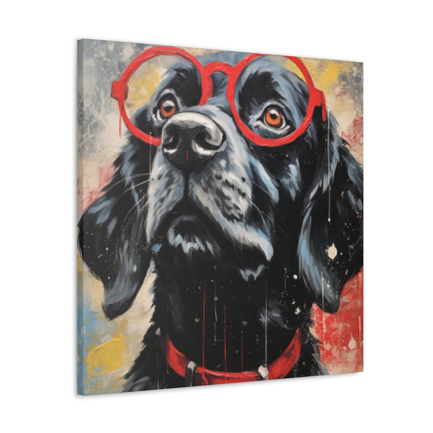 Black Doggy In Big Red Glasses- Large Wall Art