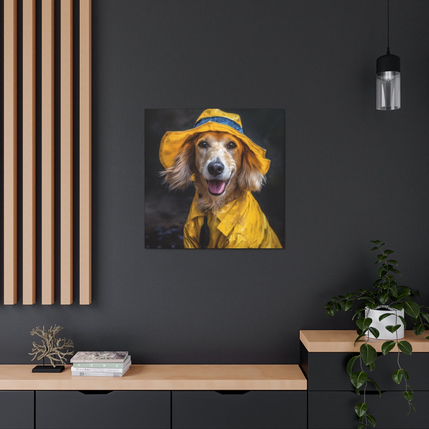 Dachshund Ready To Play In The Rain - Large Wall Art