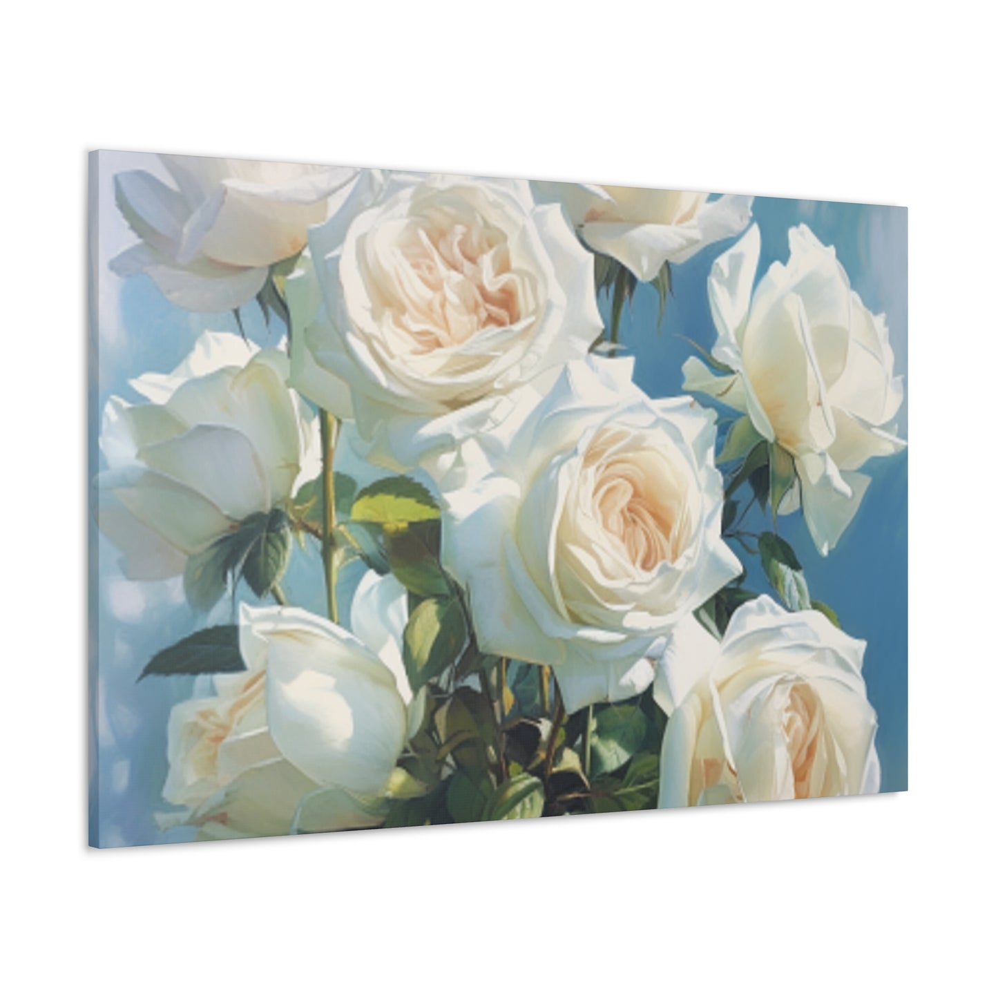 Pure White Roses In Bloom- Large Wall Art