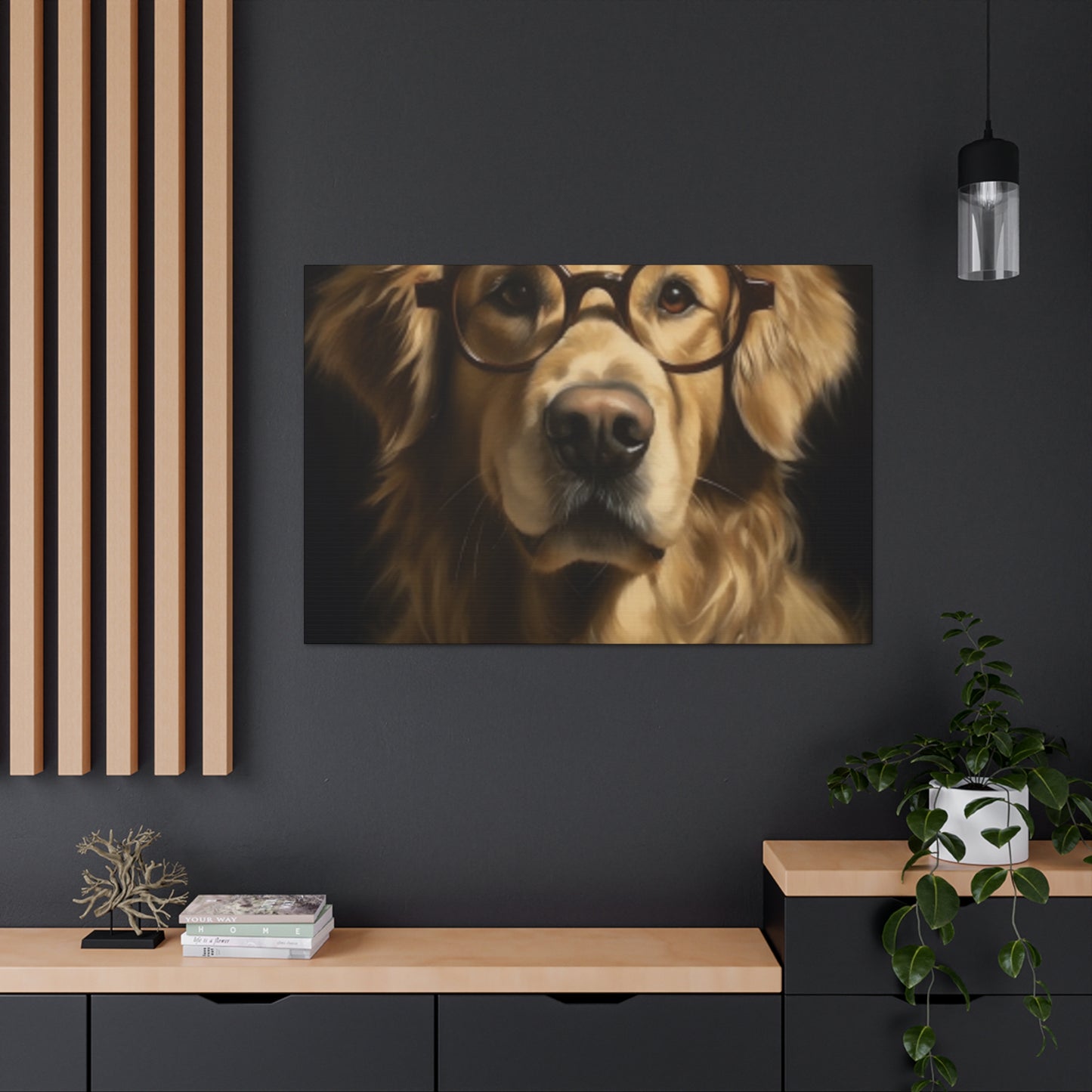 Educated Retriever With Glasses And Bow Tie- Large Wall Art