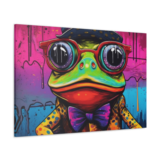 Funky Frog In Red Glasses Art- Large Wall Art