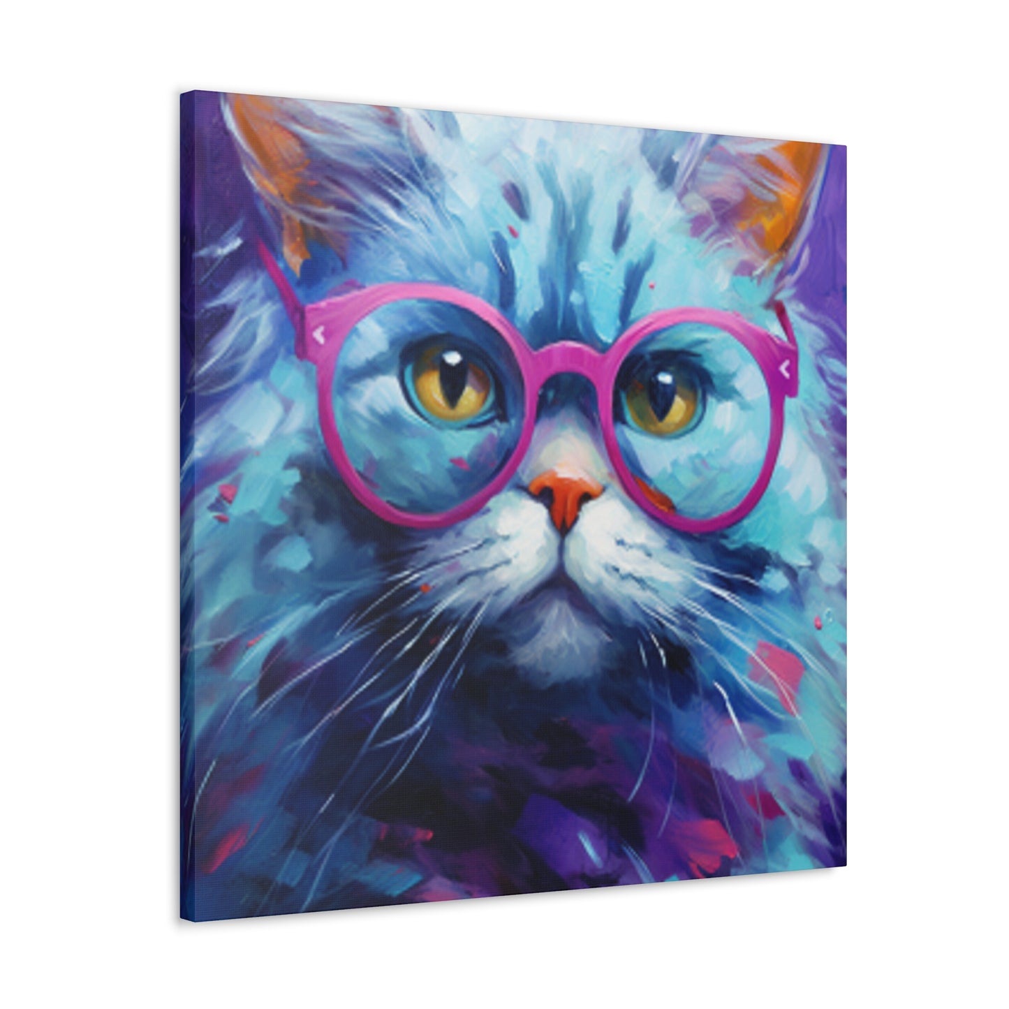 Puuur-ple Background And Glasses On A Pretty Kitty- Large Wall Art