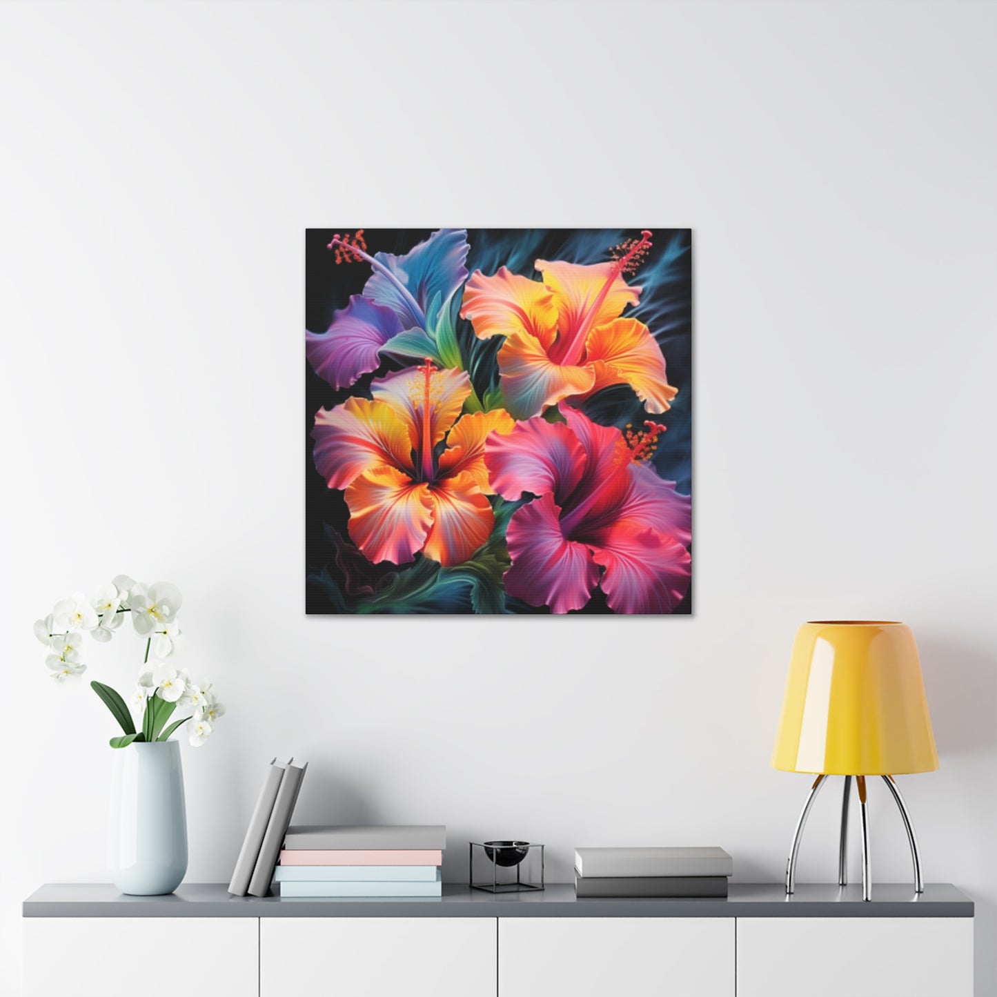 Pretty Colored Glowing Hibiscus  - Large Wall Art