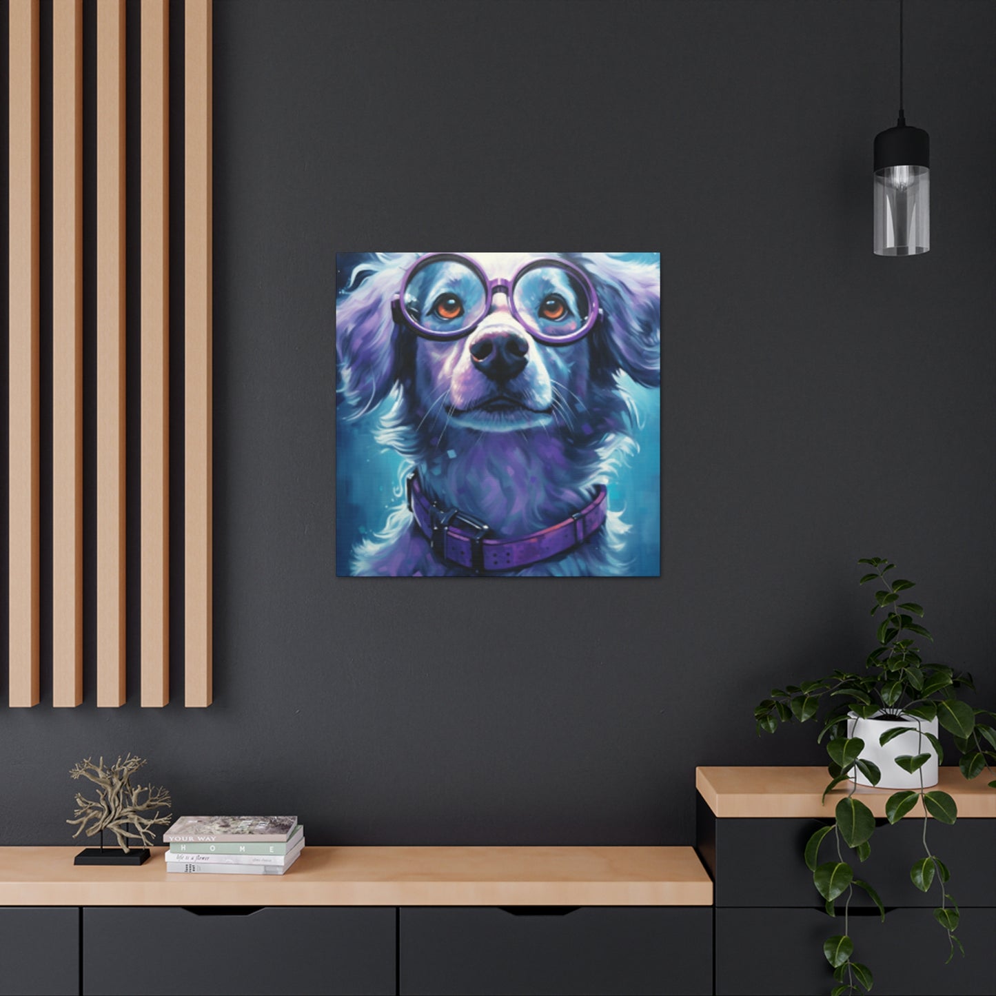 Daydreaming Dog In Purple Glasses - Large Wall Art