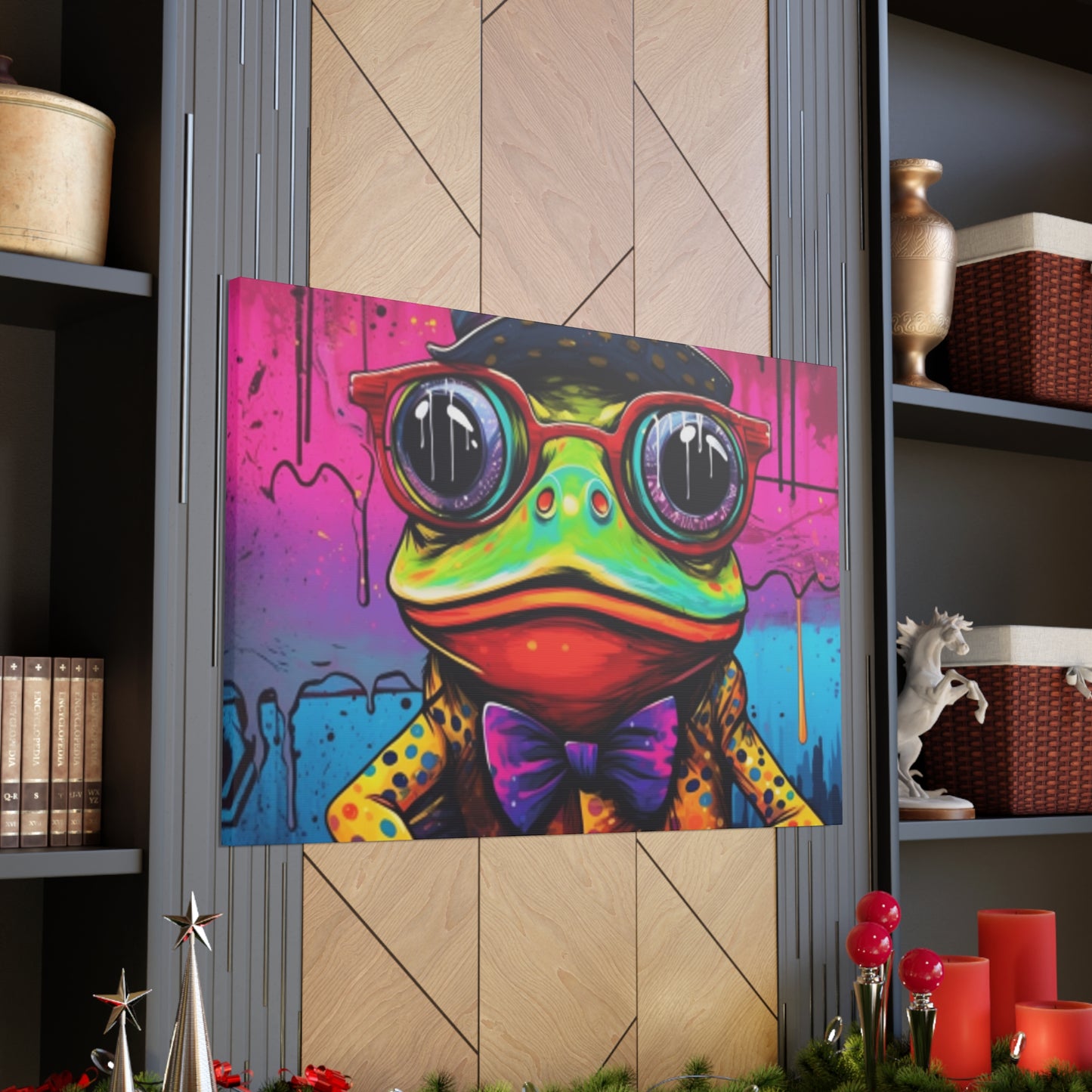 Funky Frog In Red Glasses Art- Large Wall Art