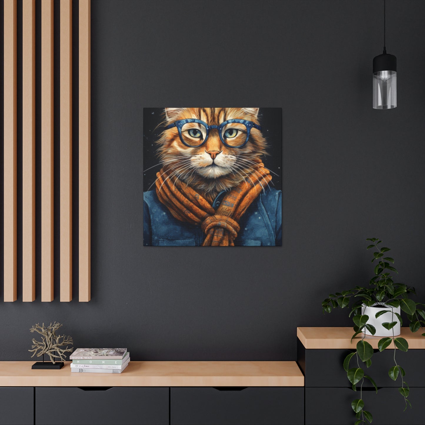 Fluffy Kitty In Glasses And Denim - Large Wall Art