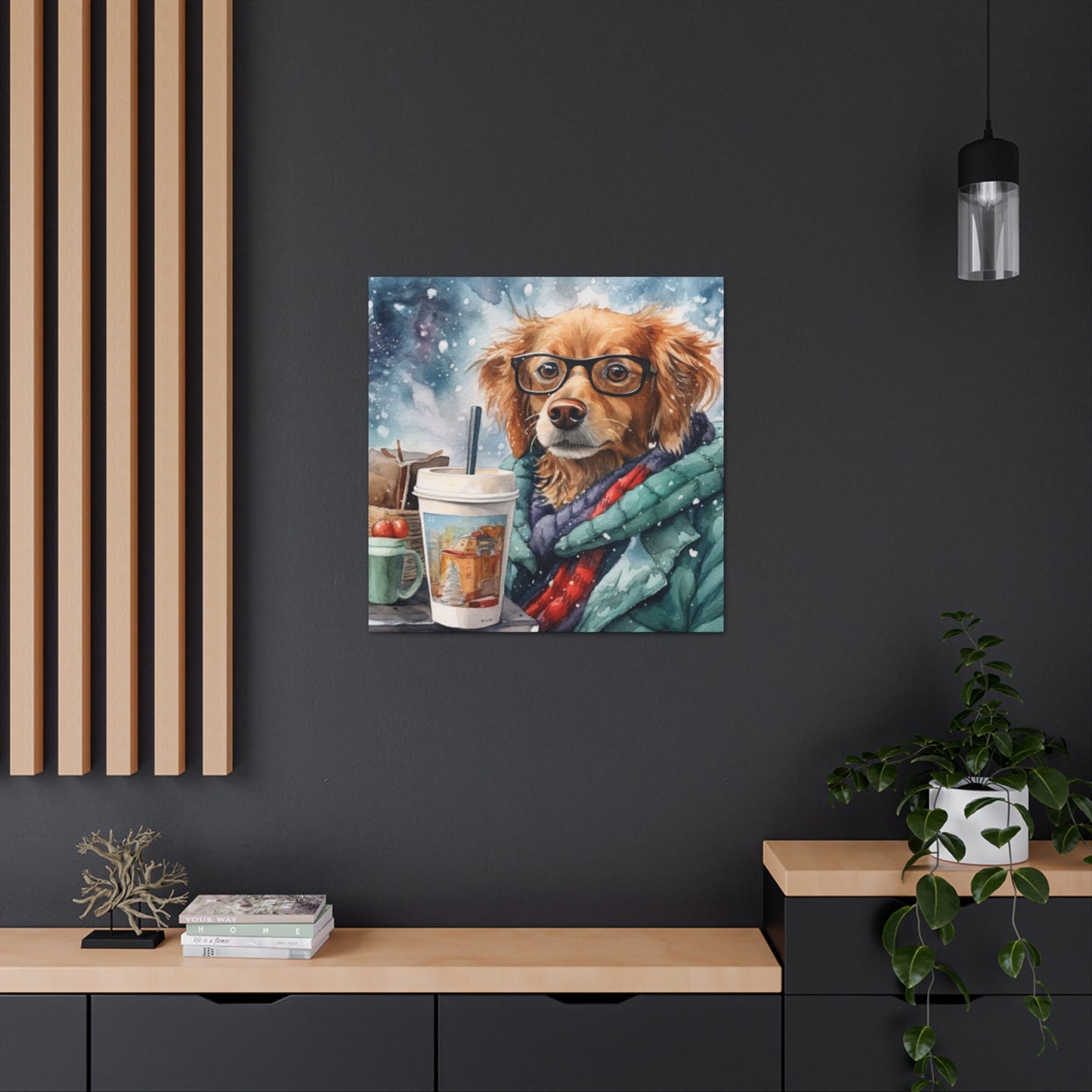 Dog In Glasses Taking A Lunch Break In The Snow- Large Wall Art