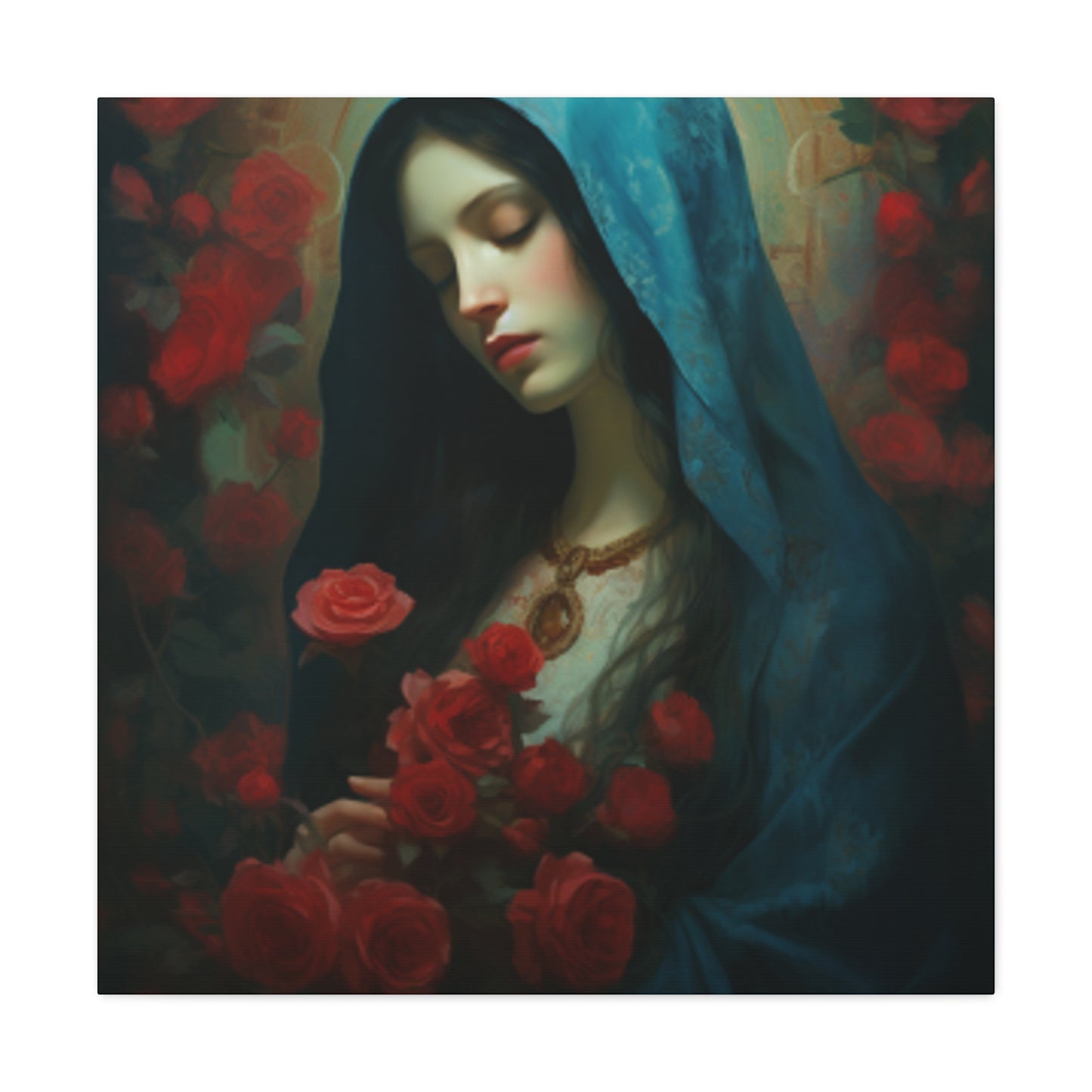 Peaceful Mother Mary And Red Roses- Large Wall Art