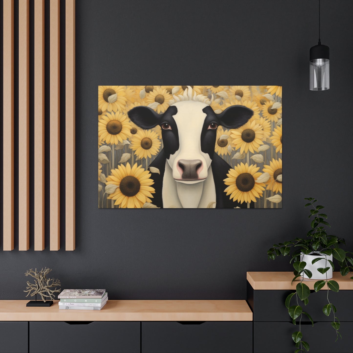 Pretty Cow Blending In With Sunflowers - Large Wall Art