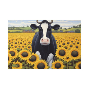 Cute Cow In Sunflower Field- Large Wall Art