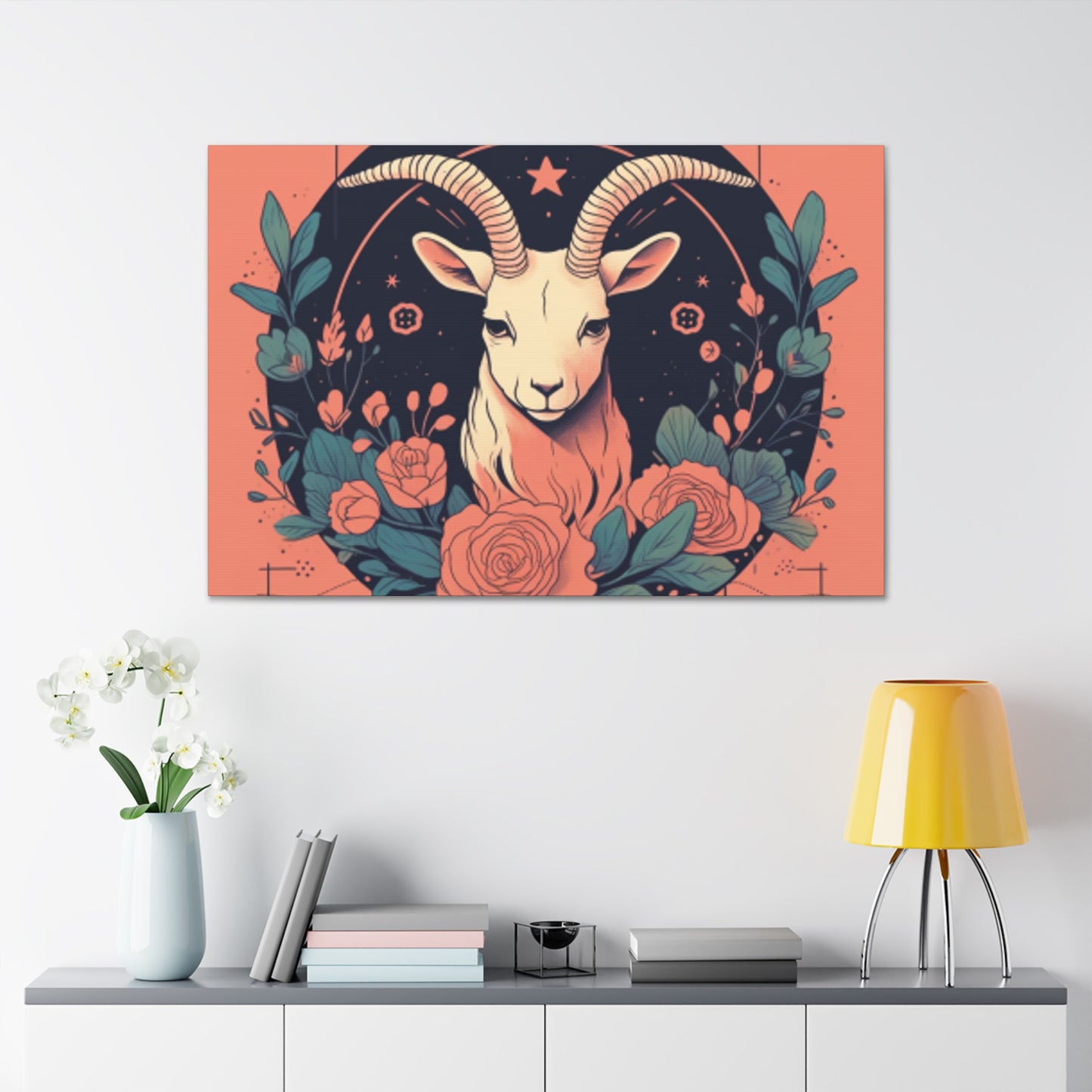 Lofi, Capricorn And Pink Roses- Large Wall Art