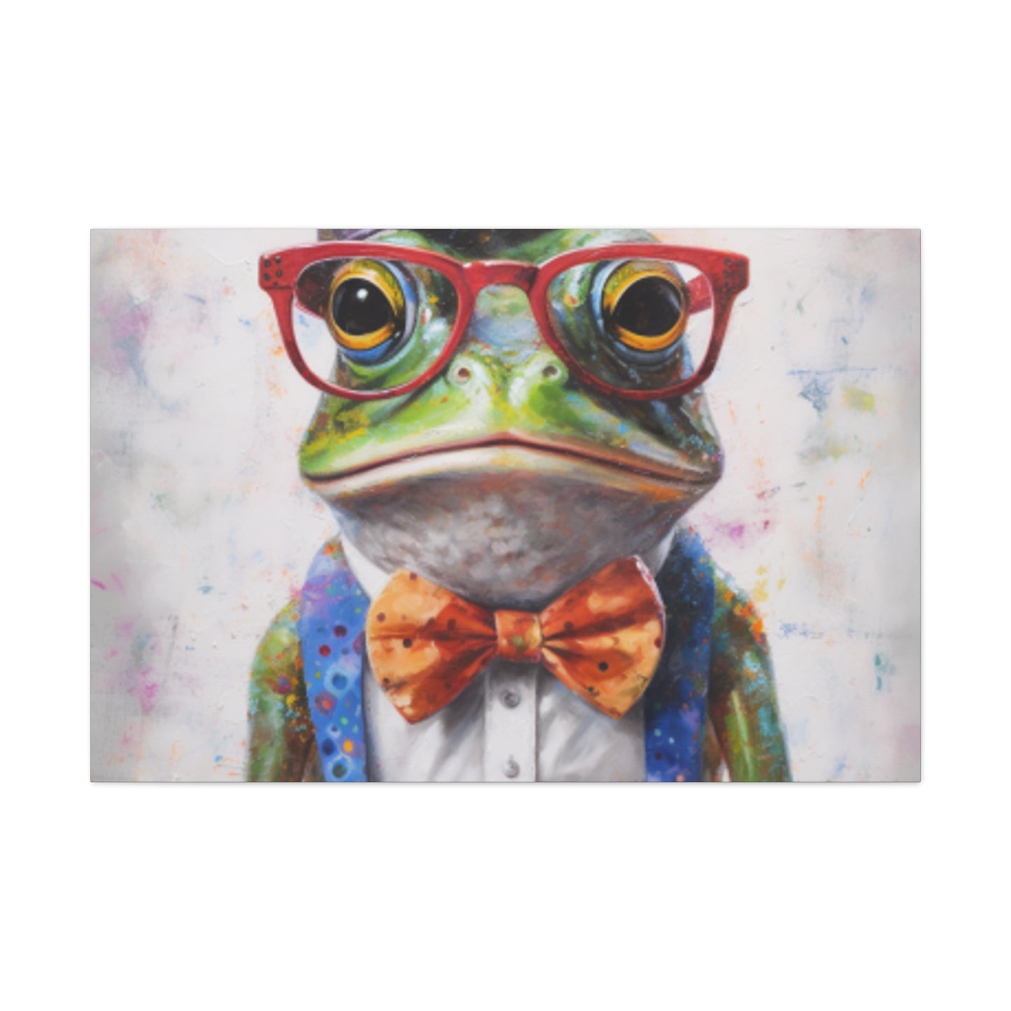 Green Frog In Red Glasses And Purple Hat - Large Wall Art