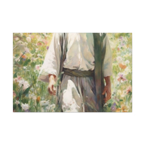 Jesus Admiring God's Beautiful Flowers  - Large Wall Art