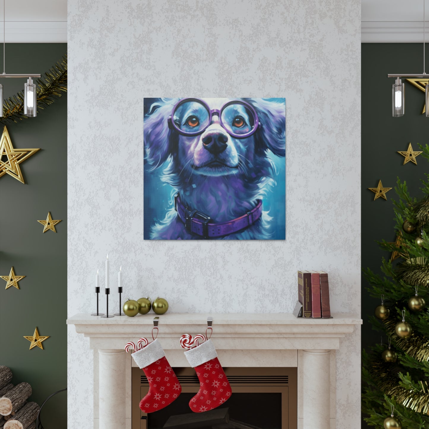 Daydreaming Dog In Purple Glasses - Large Wall Art