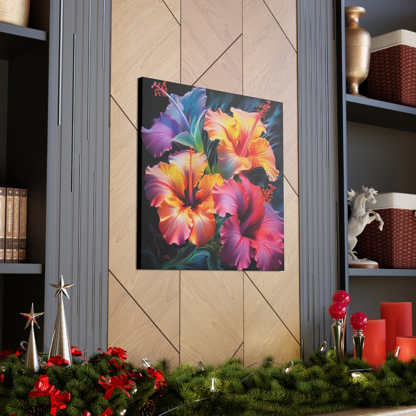 Pretty Colored Glowing Hibiscus  - Large Wall Art