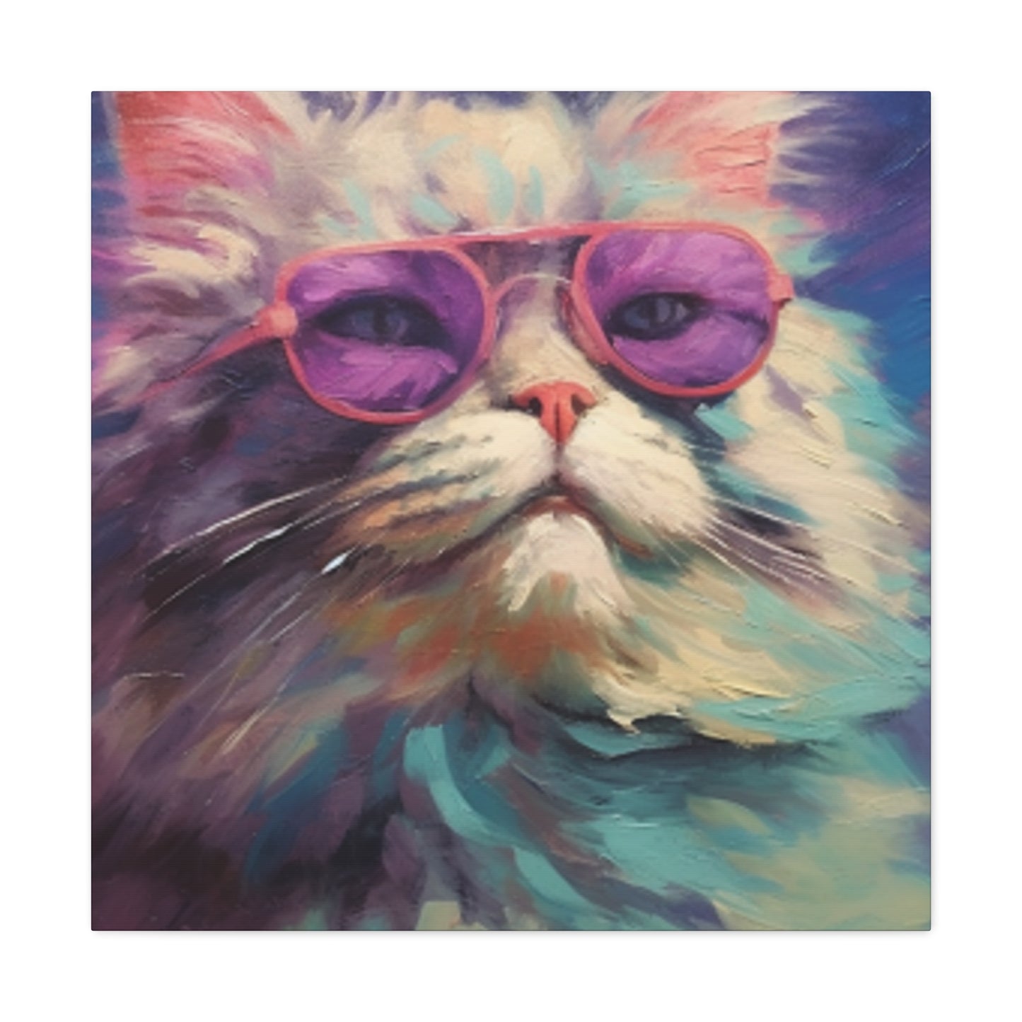 Pastel Furball Cat In Purple Glasses- Large Wall Art