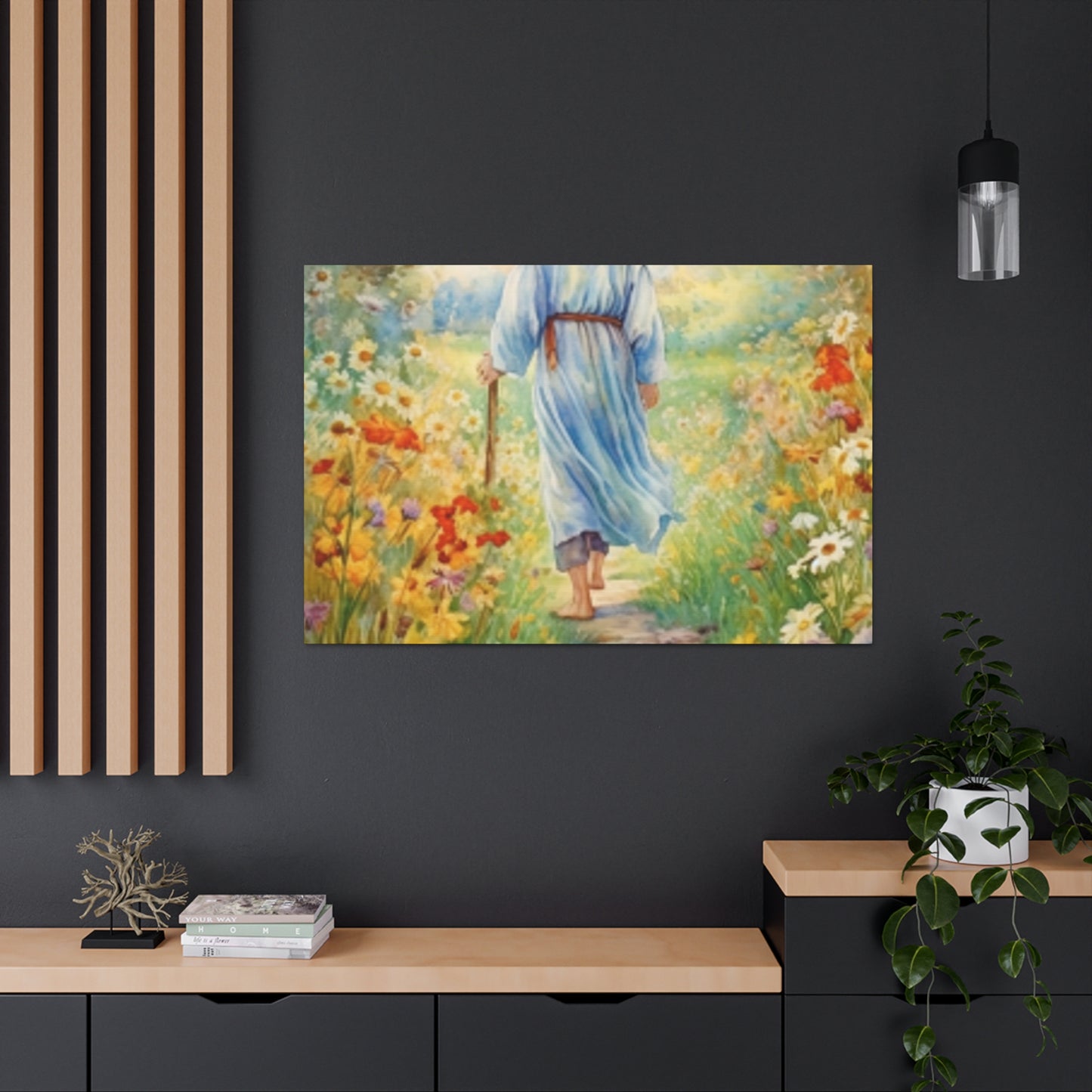 Walk With Jesus, A Dirt Path Surrounded Buy Yellow, Orange And White Flowers - Large Wall Art