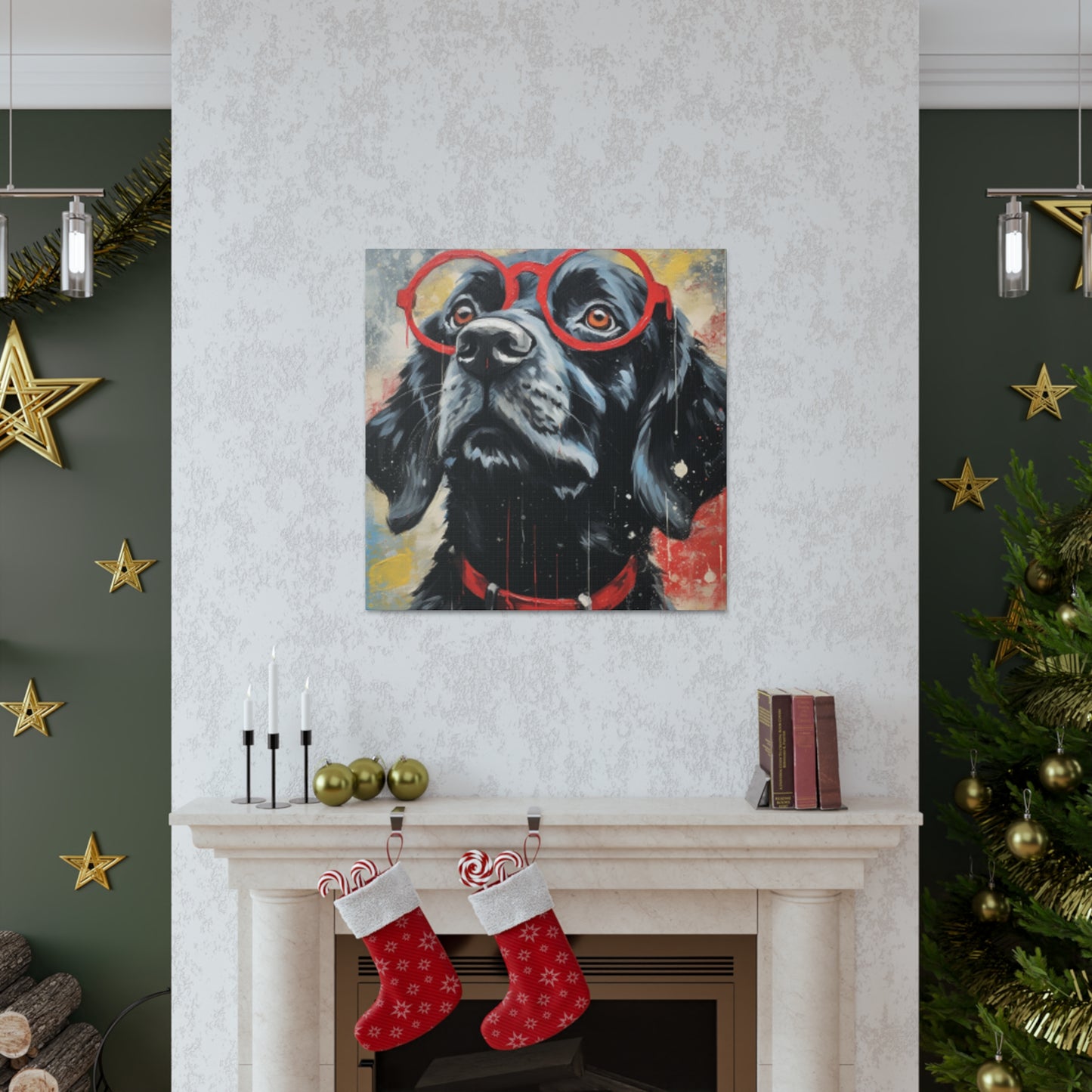 Black Doggy In Big Red Glasses- Large Wall Art