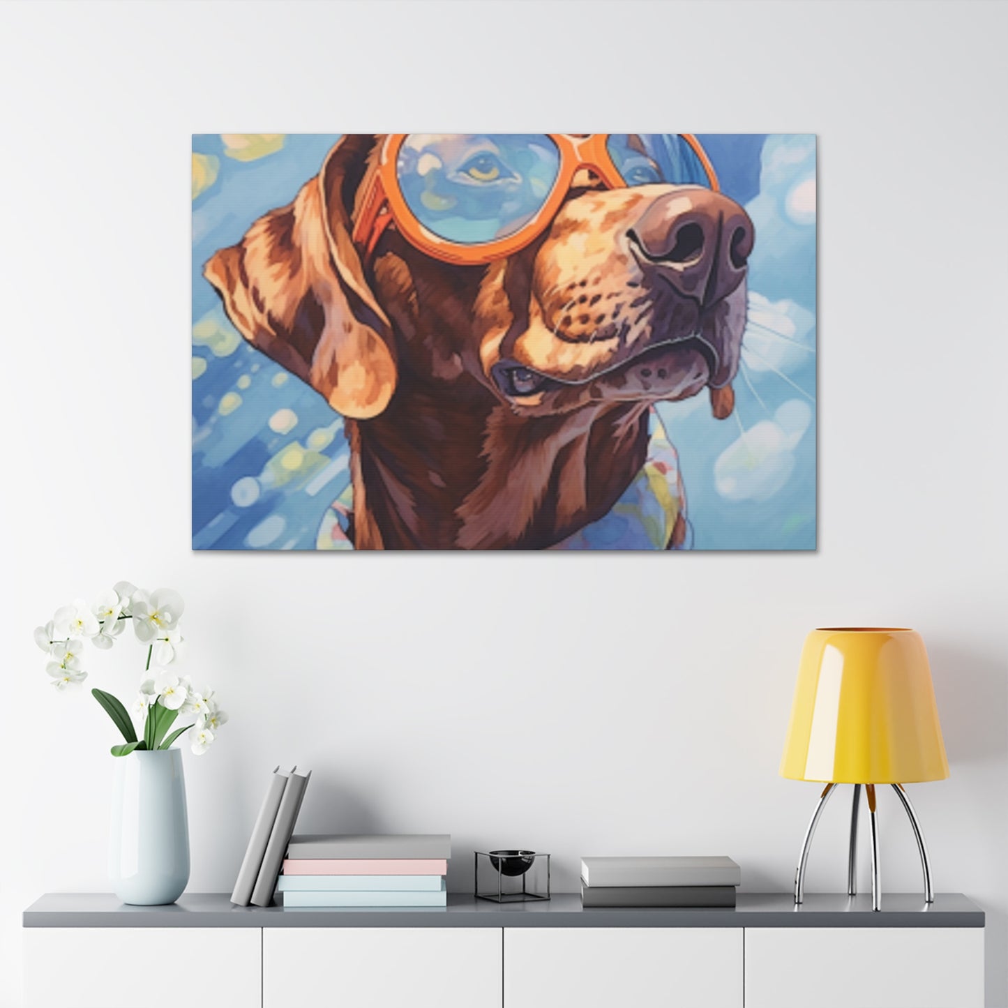 Brown Dog In Yellow Glasses With Blue Sky- Large Wall Art