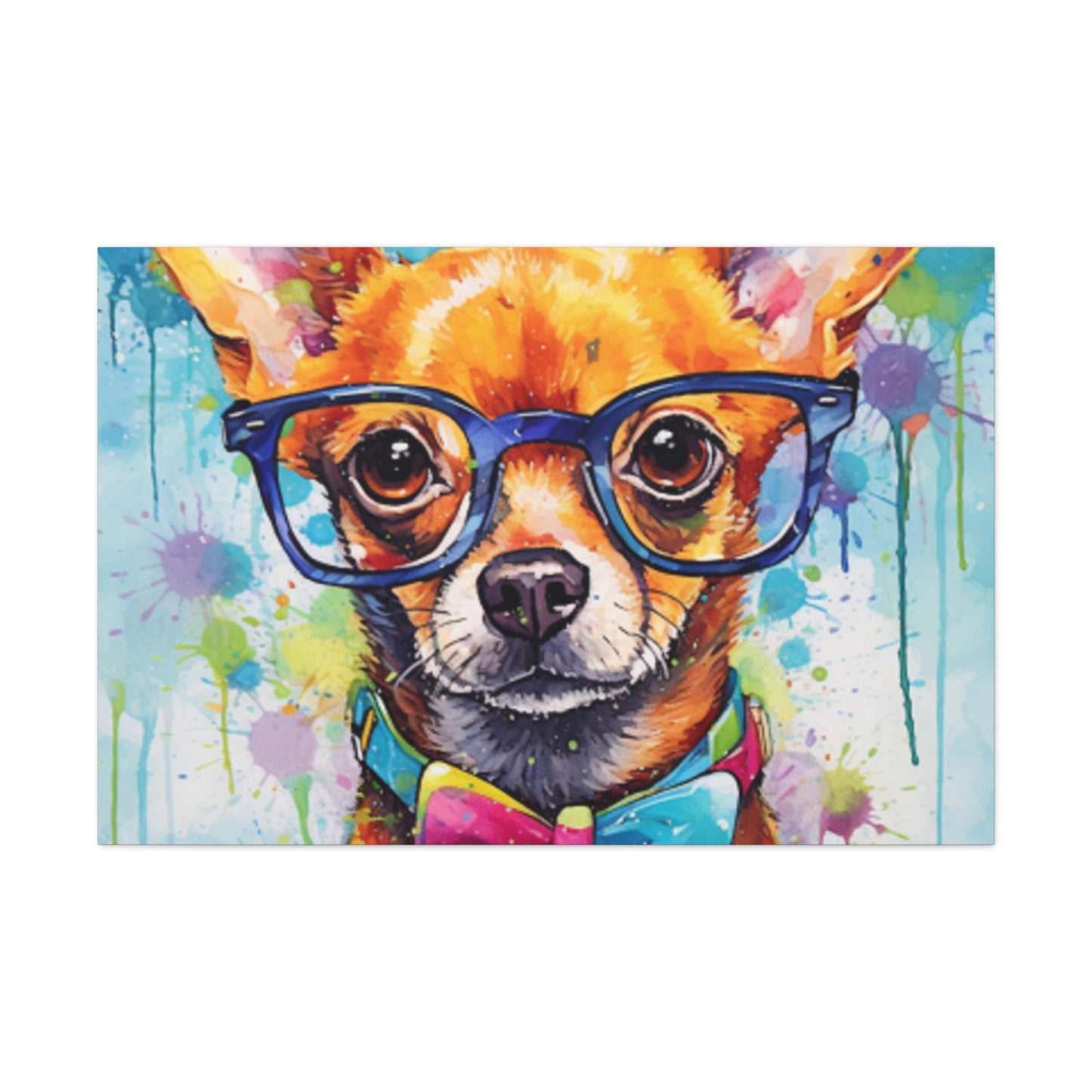 Nerdy Chihuahua In Blue Glasses And Bow Tie - Large Wall Art