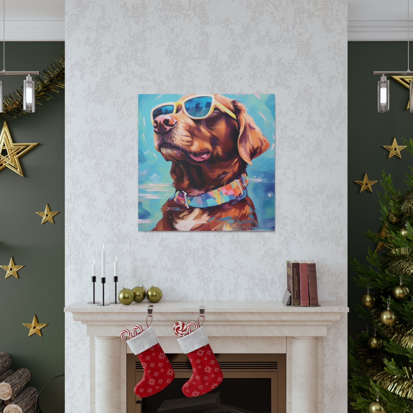 Blue Sky, Brown Dog In Sunglasses - Large Wall Art