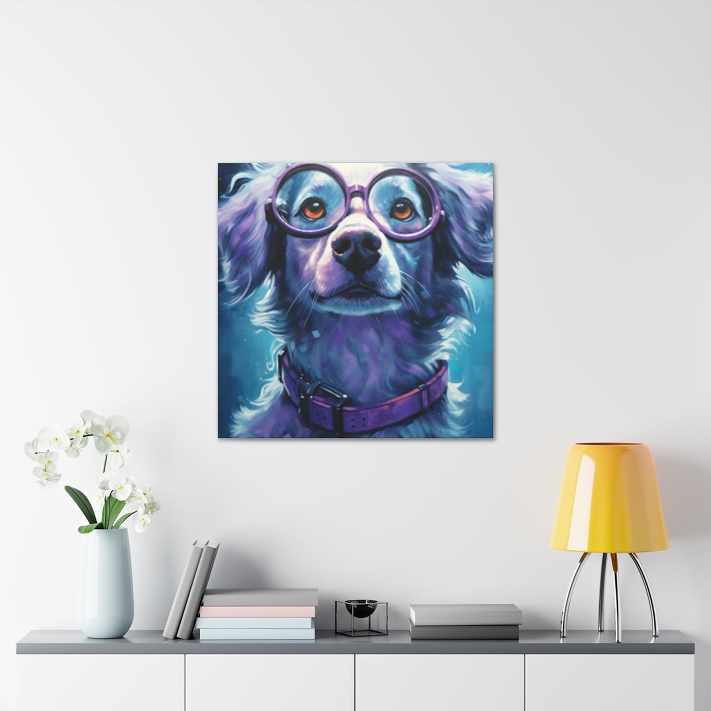 Daydreaming Dog In Purple Glasses - Large Wall Art