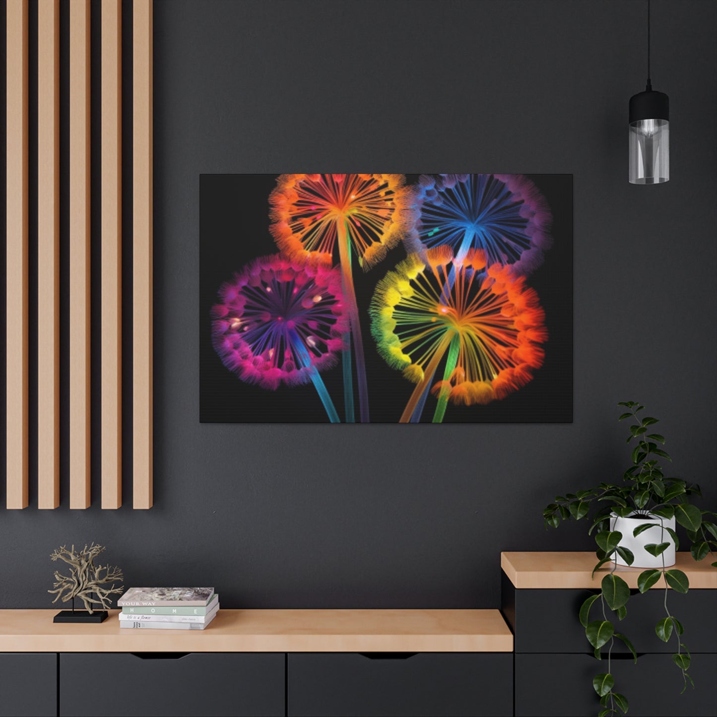 Glowing, Neon, Electric Dandelions - Large Wall Art