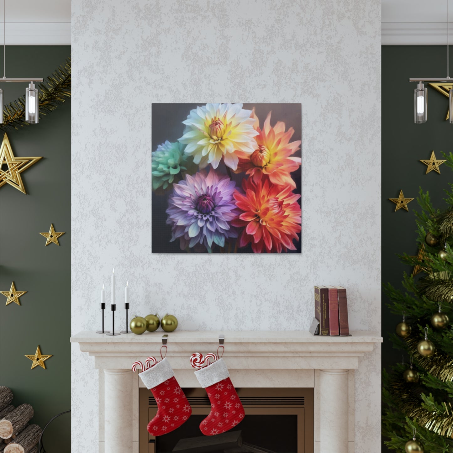 5 Different Dahlia Flowers - Large Wall Art