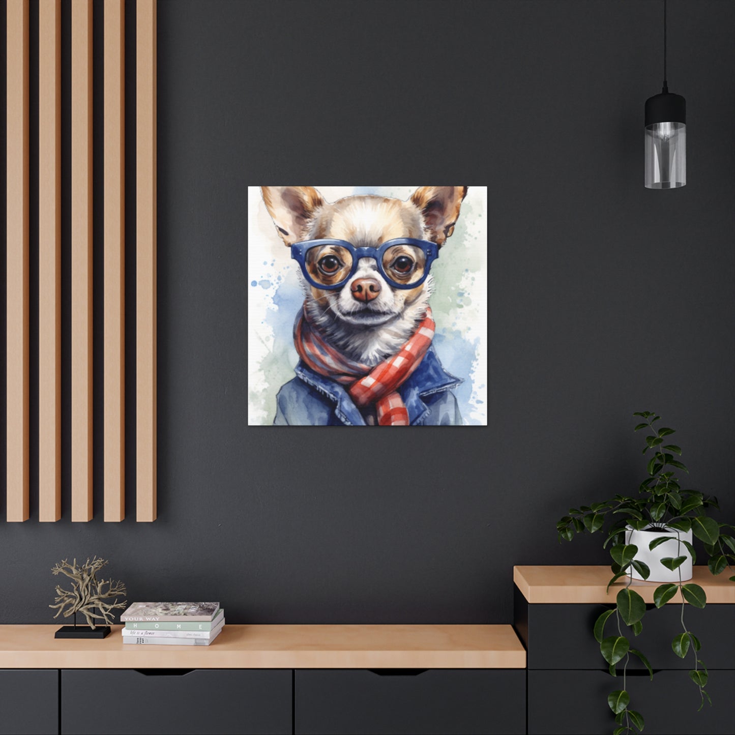 Sweet Chihuahua In Blue Glasses And Red, White And Blue - Large Wall Art