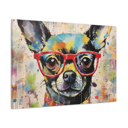 Colorful Painting Of Chihuahua In Red Glasses - Large Wall Art