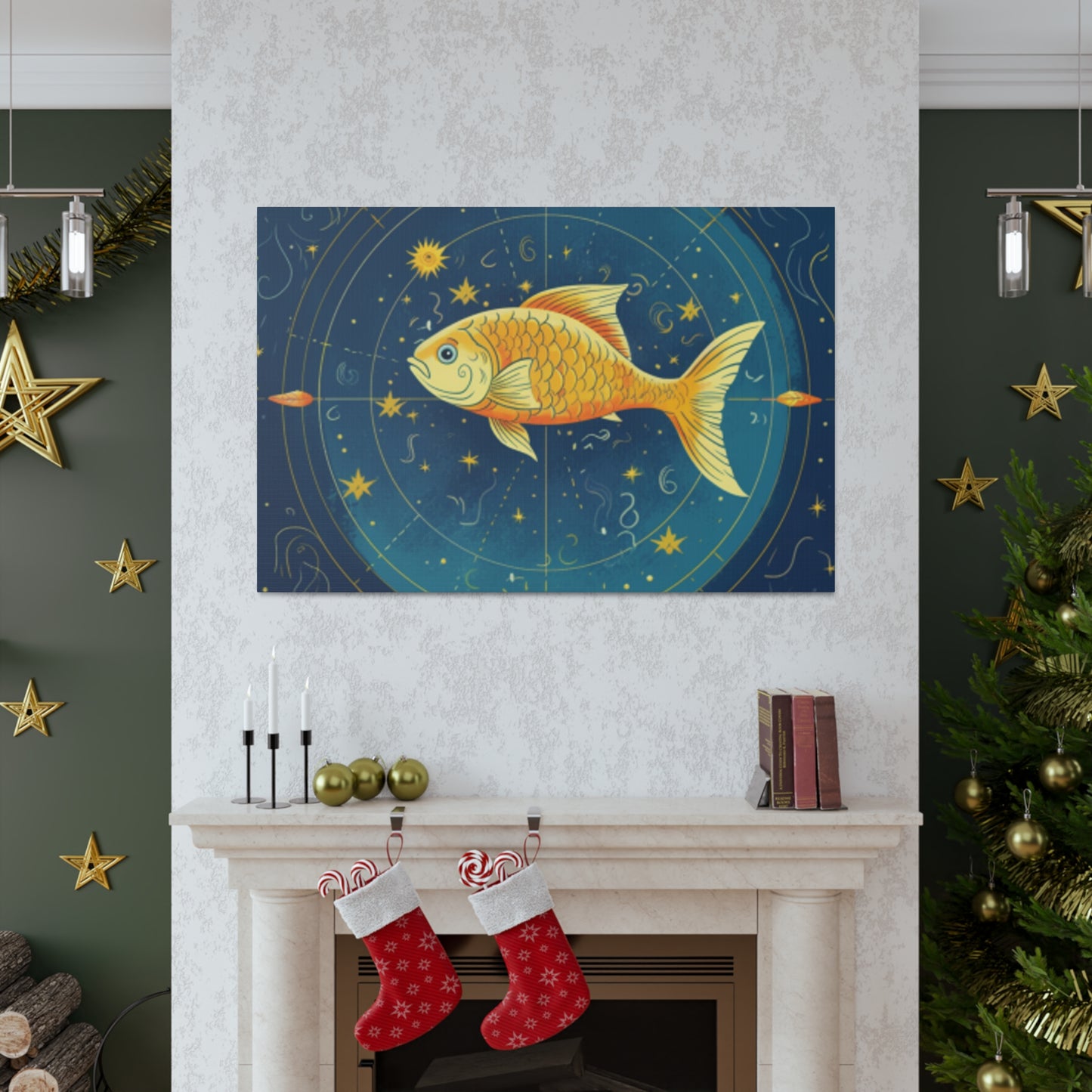 Lofi Style Pisces, Compass Fish  - Large Wall Art