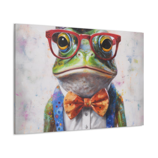 Green Frog In Red Glasses And Purple Hat - Large Wall Art