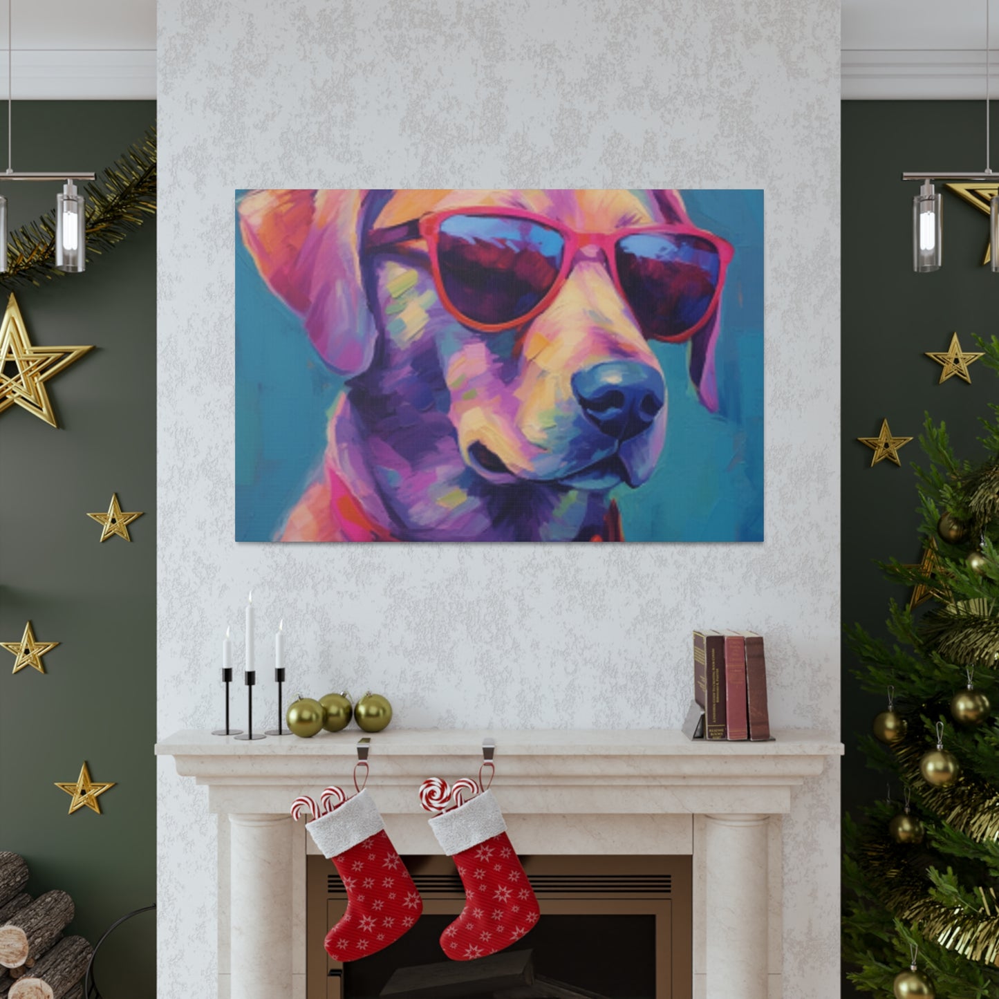 Cool Pup In Sunglasses, Blue Background - Large Wall Art