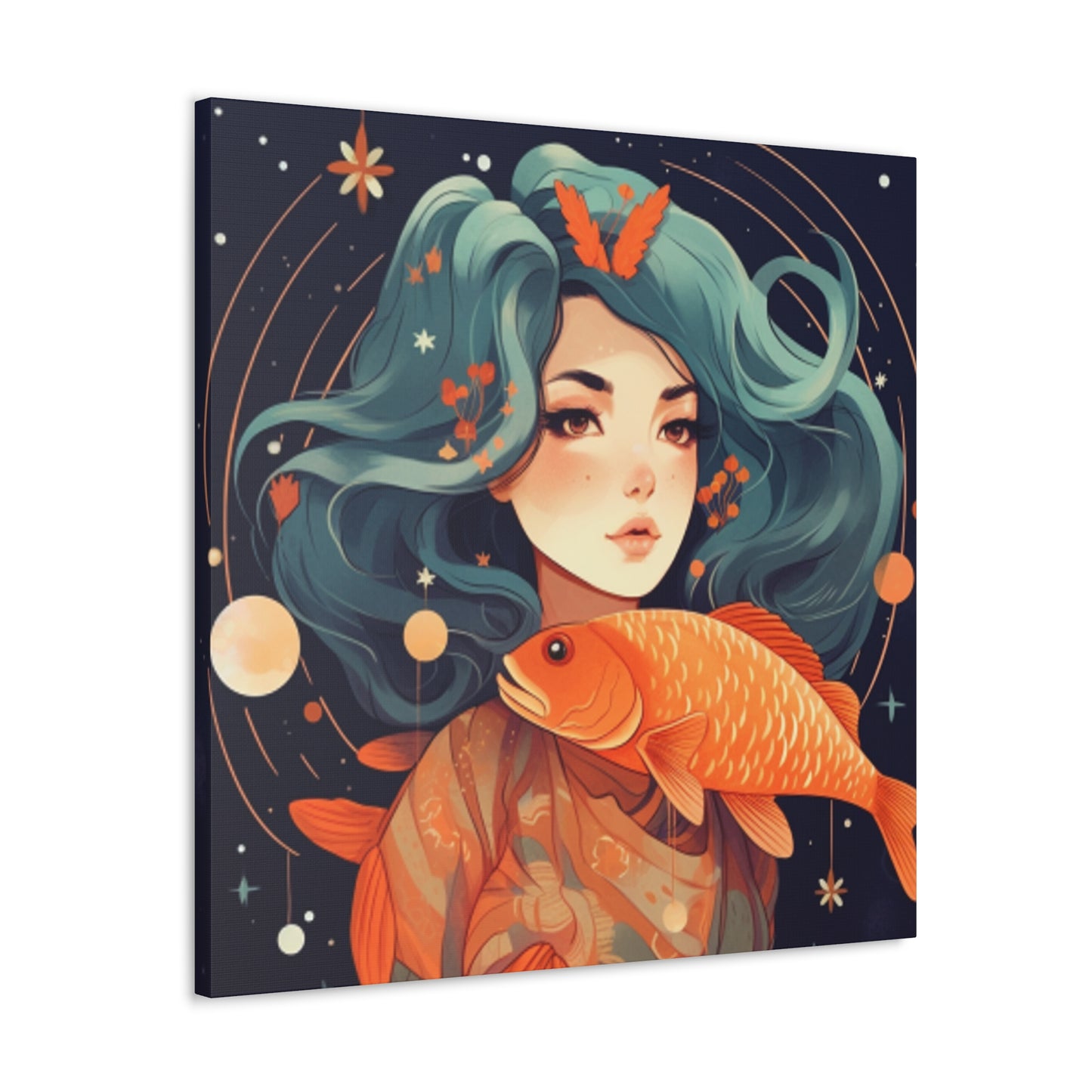 Lofi Style Girl And Her Fish, Pisces - Large Wall Art