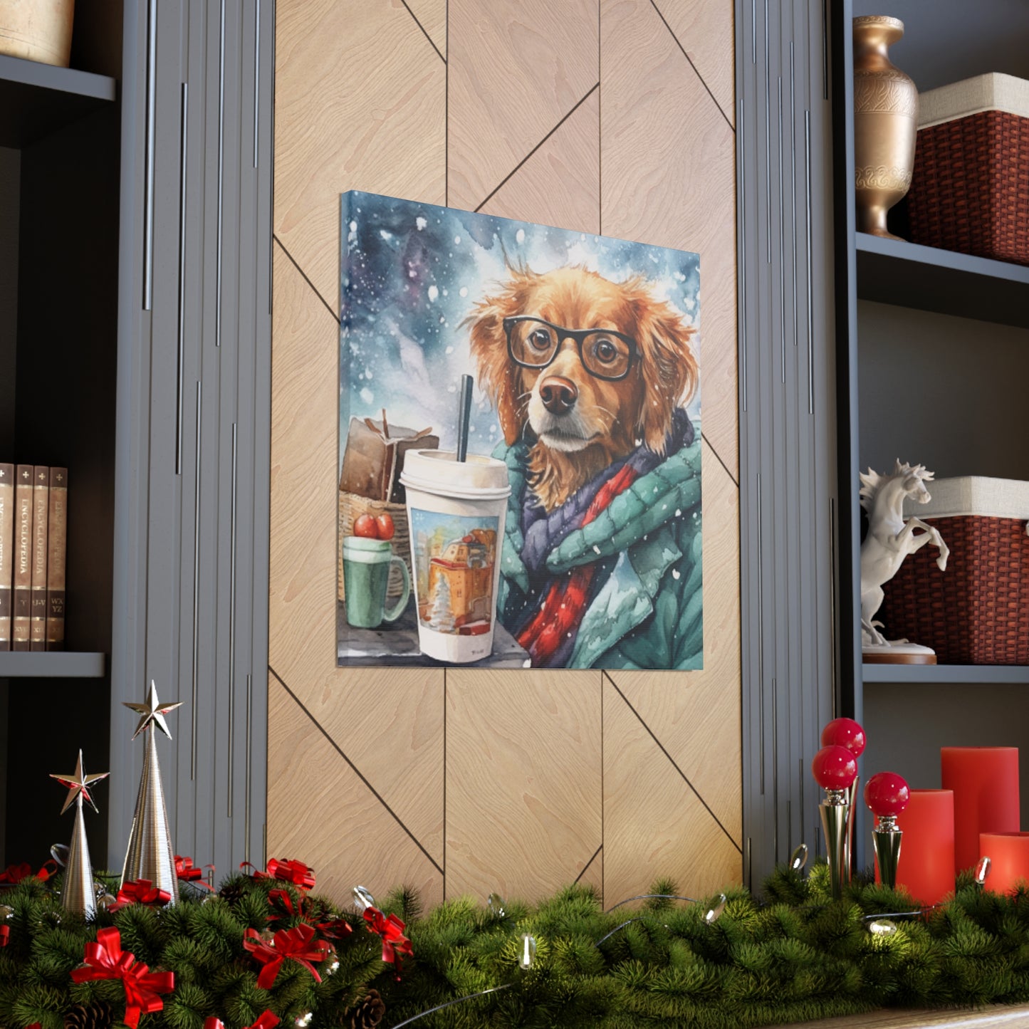 Dog In Glasses Taking A Lunch Break In The Snow- Large Wall Art