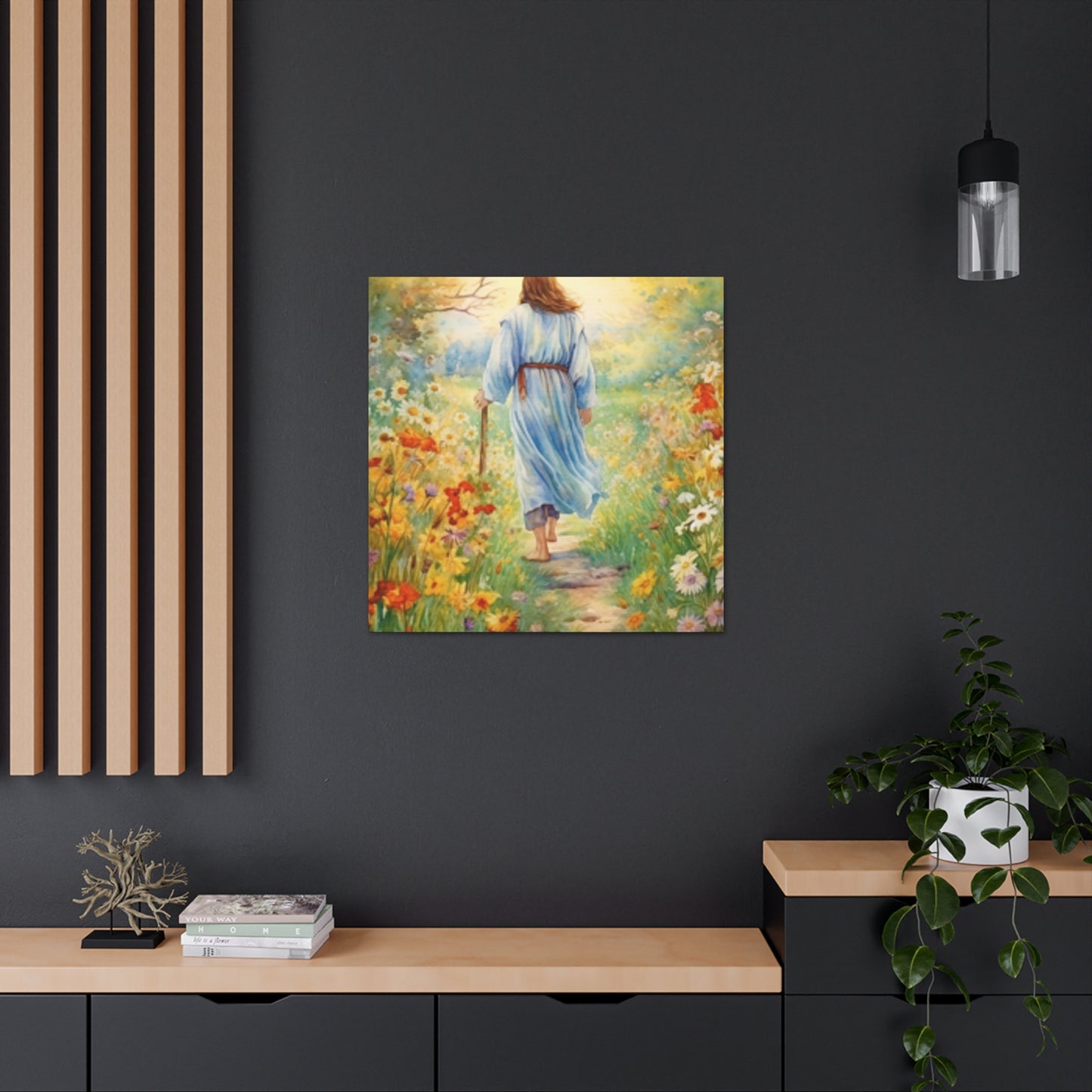 Walk With Jesus, A Dirt Path Surrounded Buy Yellow, Orange And White Flowers - Large Wall Art