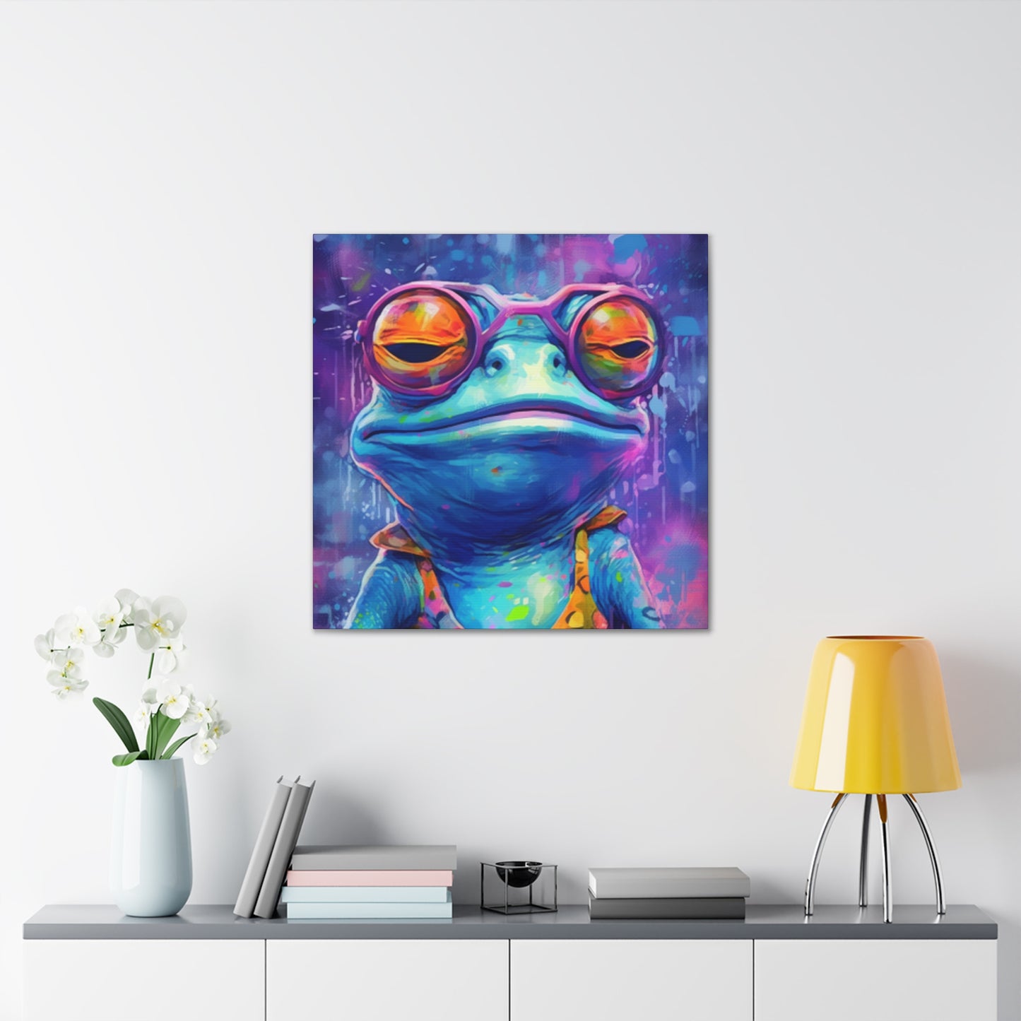 Totally Groovy Blue Frog In Glasses - Large Wall Art