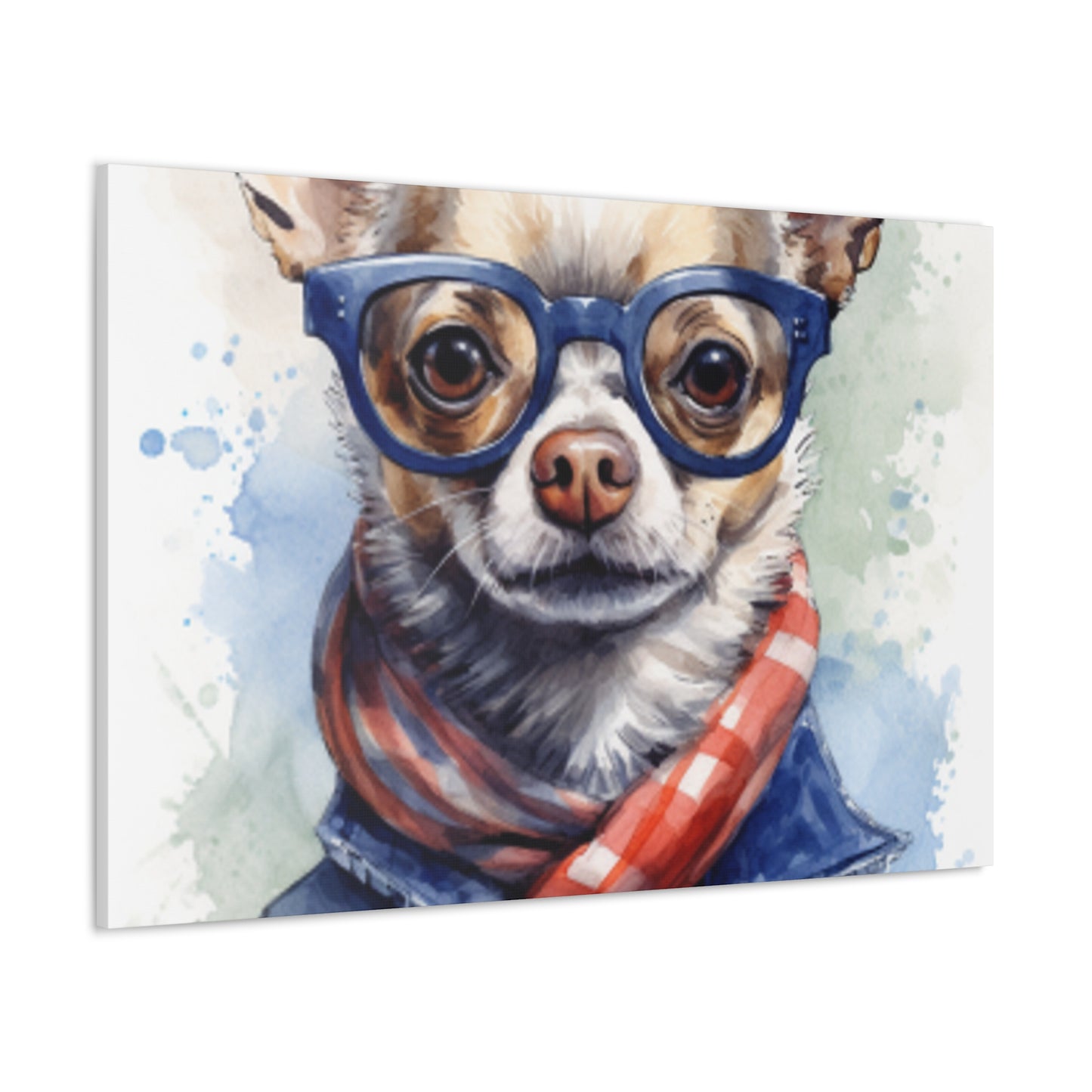 Sweet Chihuahua In Blue Glasses And Red, White And Blue - Large Wall Art